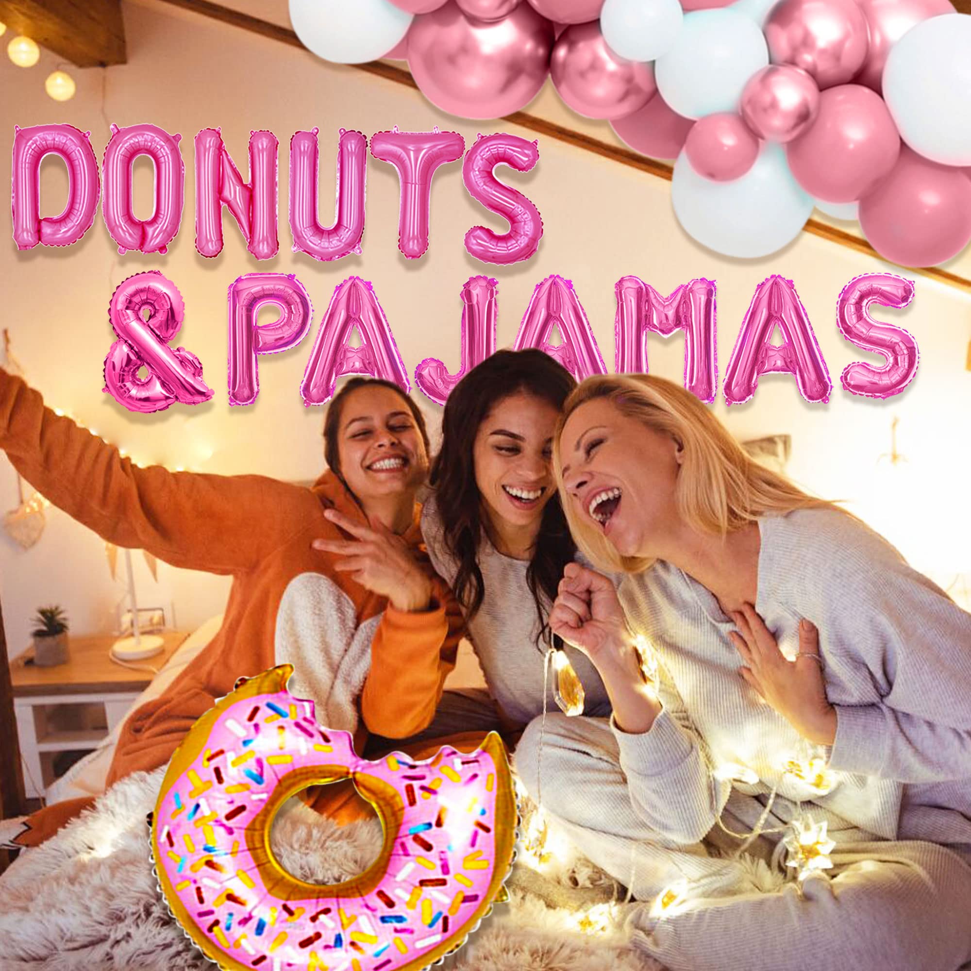 LaVenty Donut & Pajama Party Decorations - 24pcs Balloon Set for Slumber Parties, Girls Night, Birthday Celebrations - Perfect for Sleepovers, Themed Events and Photo Backdrops