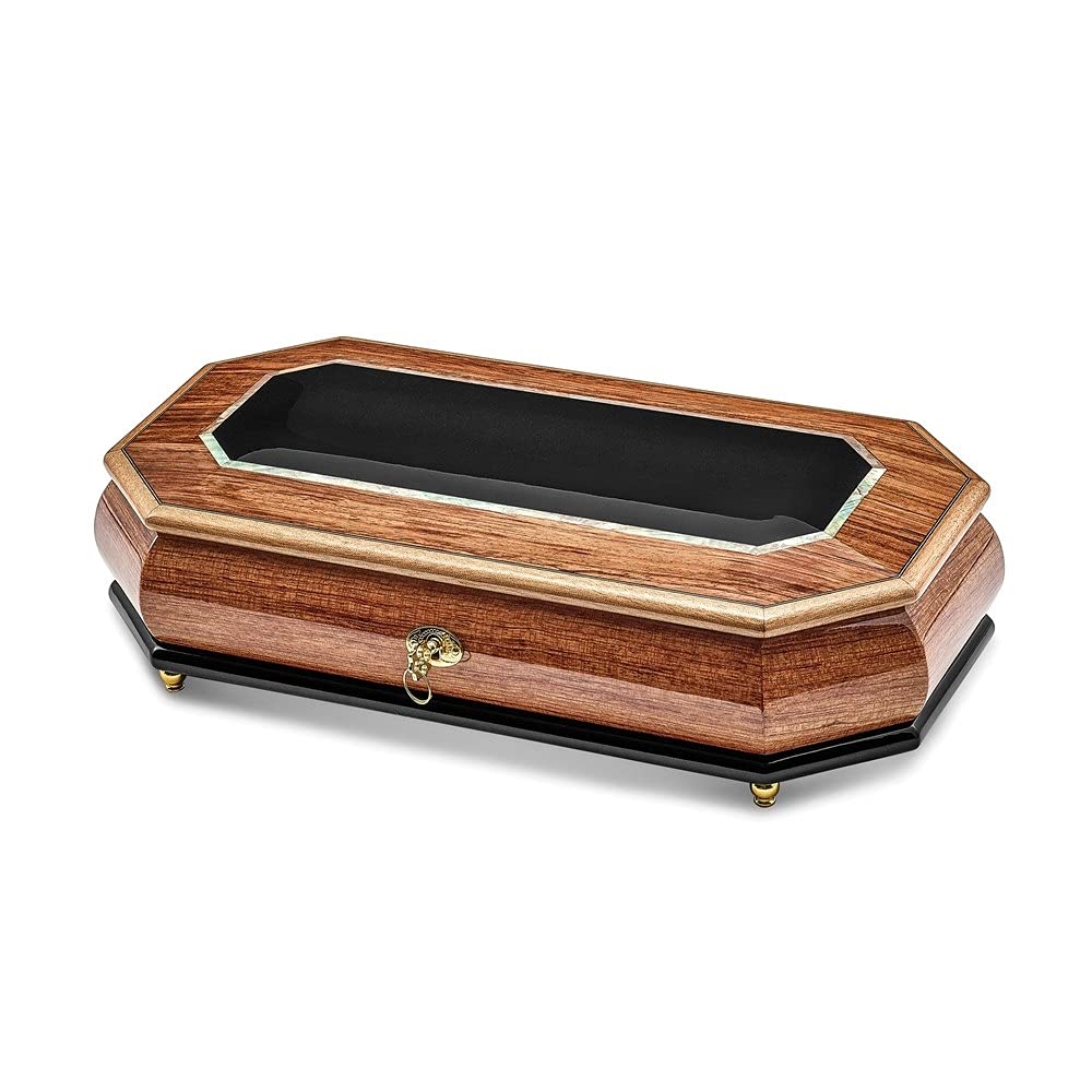 Exquisite Bubinga Wood Veneer with Mother-of-Pearl Inlay Key Lock Music Jewelry Box - Perfect Gift for Women, Birthday, Anniversary & Special Occasions