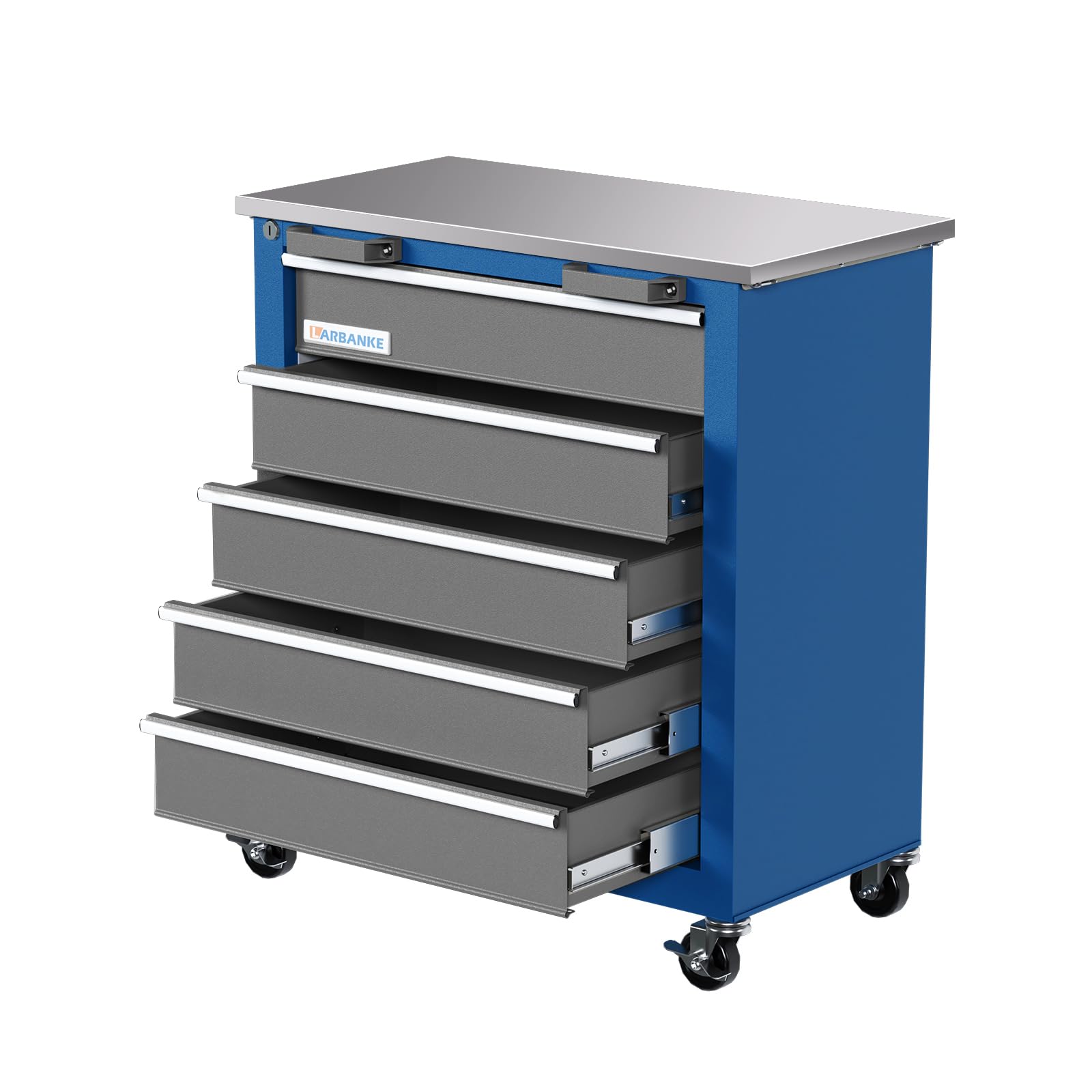 5-Drawer Rolling Tool Chest with Keyed Lock & Drawer Liners - Heavy Duty Mobile Tool Cabinet with Link Buckle, Expandable for Large Cabinet Set - Perfect for Garage, Workshop & Warehouse Organization