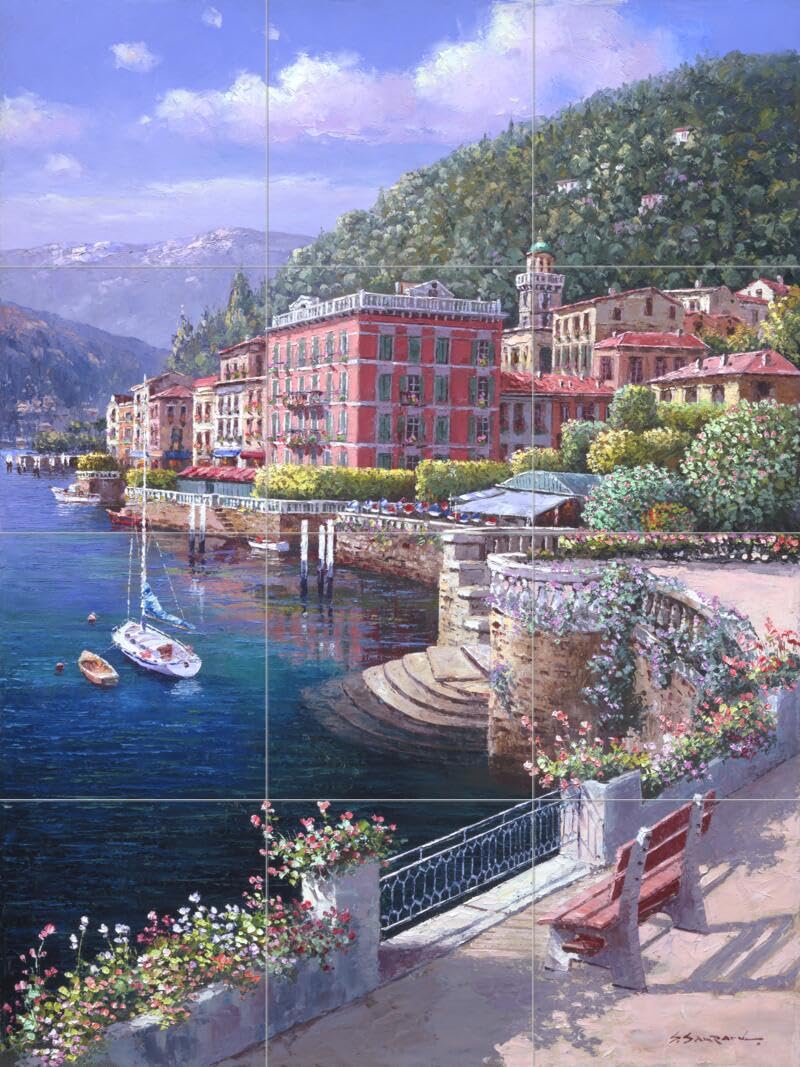 Ceramic Backsplash Tile Mural - Lakeside at Bellagio Water View Landscape Art by Sam Park/Soho Editions for Kitchen, Bathroom & Shower - Perfect for Coastal, Lakeside or Spa-Inspired Home Decor