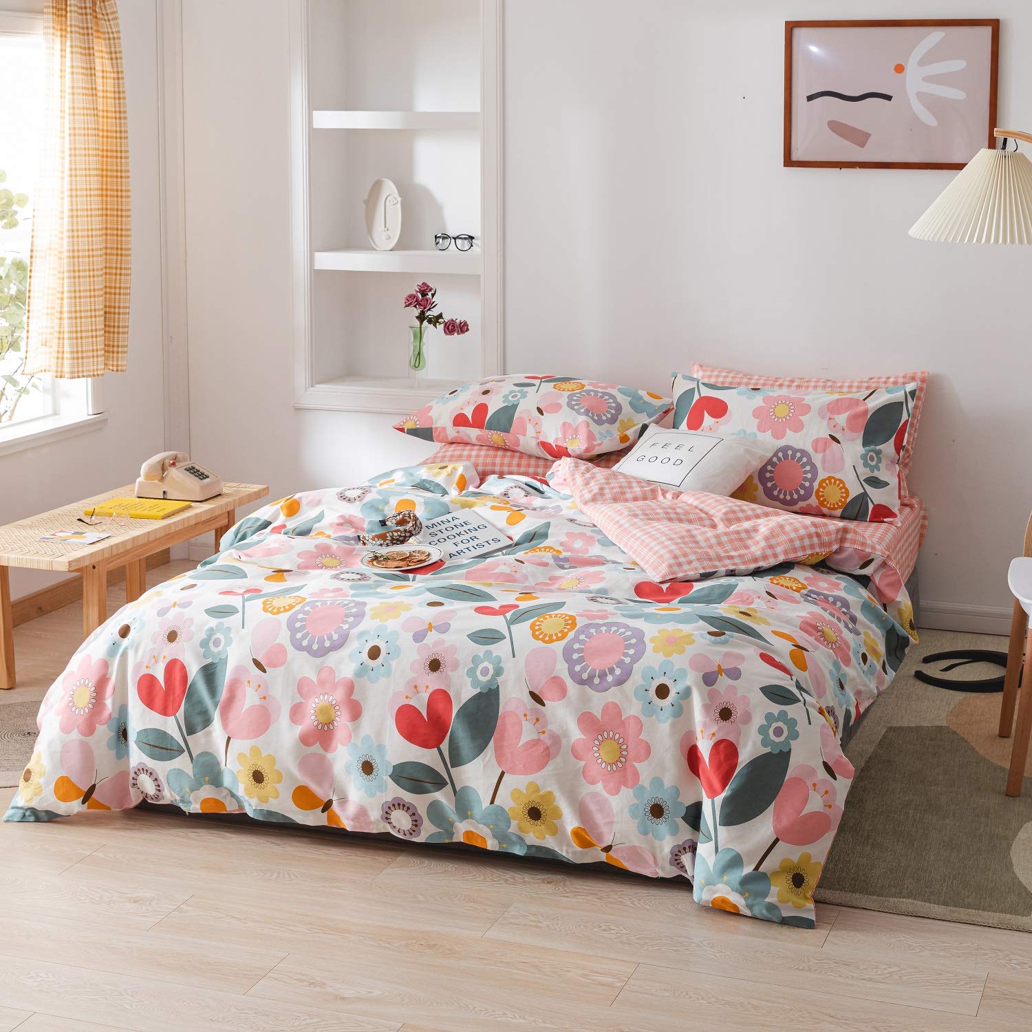 Floral Duvet Cover Twin Size - 100% Cotton 3-Piece Flower Bedding Set with Zipper Closure | Reversible Garden Print | Breathable Cotton Twin Duvet Cover (No Comforter Included) | Perfect for Kids' Rooms, Guest Bedrooms & Boho Chic Decor