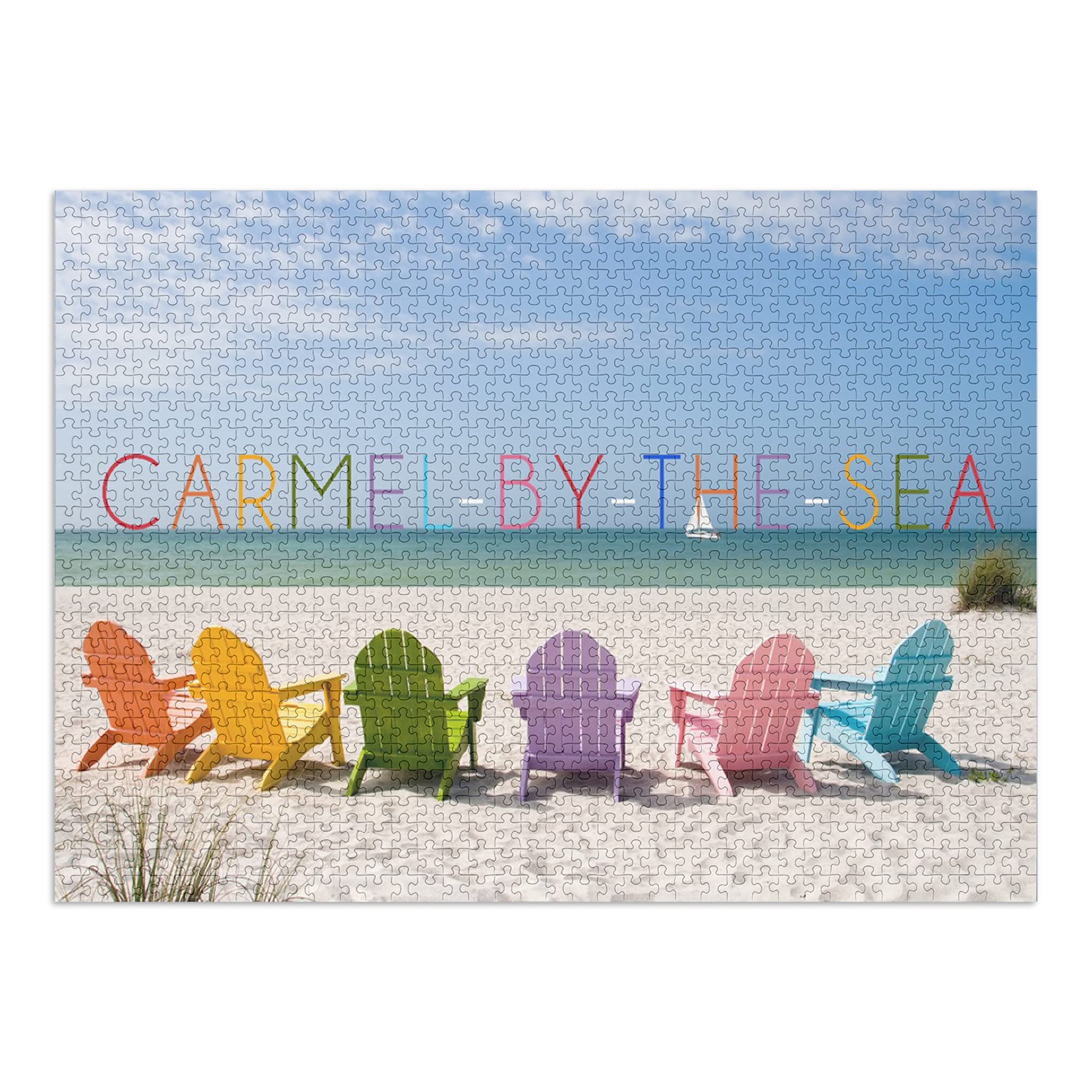 Colorful Beach Chairs 1000-Piece Jigsaw Puzzle - 19x27 Inch Challenging Puzzle for Adults & Family - Carmel-by-the-Sea California Scenery - Made in USA - Perfect for Relaxation, Family Bonding & Home Decor