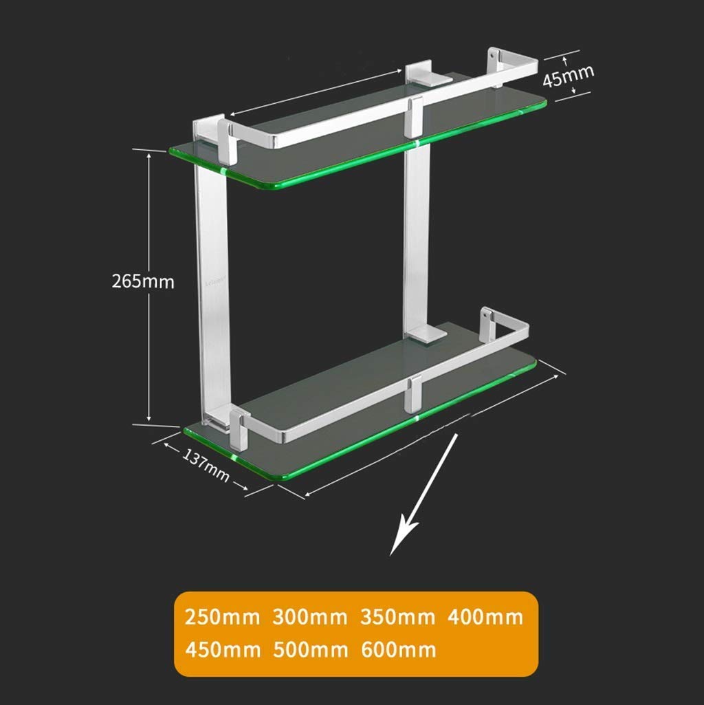 Multifunctional Bathroom Shelf Wall Mount - Space Saving Storage Rack Organizer with Tempered Glass & Anodized Aluminum (7mm) - Perfect for Shower, Toiletries, and Bathroom Organization