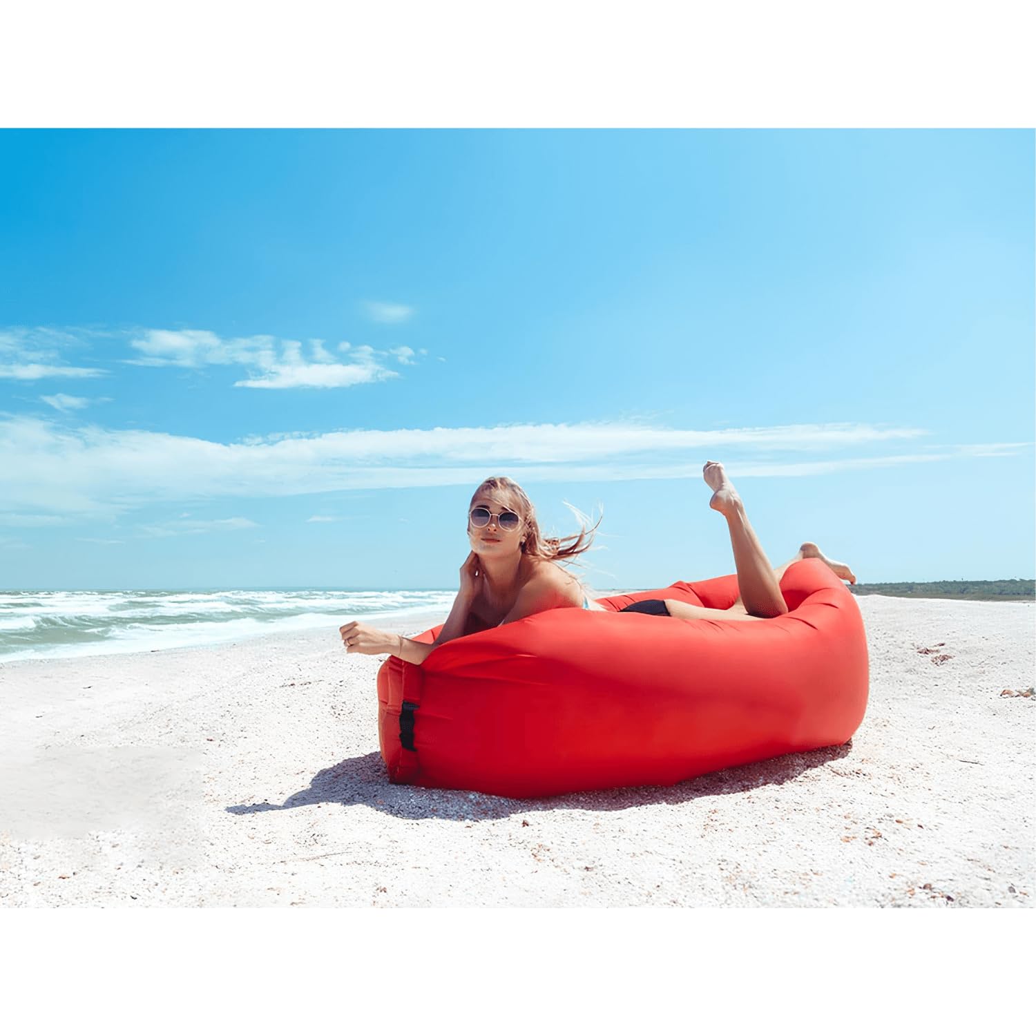 Inflatable Lounger Air Sofa Hammock - Portable Waterproof Camping Couch with Anti-Leak Valve for Outdoor, Beach, Hiking, Picnics & Music Festivals - Perfect for Relaxing in Backyard, Park or Poolside (Purple)
