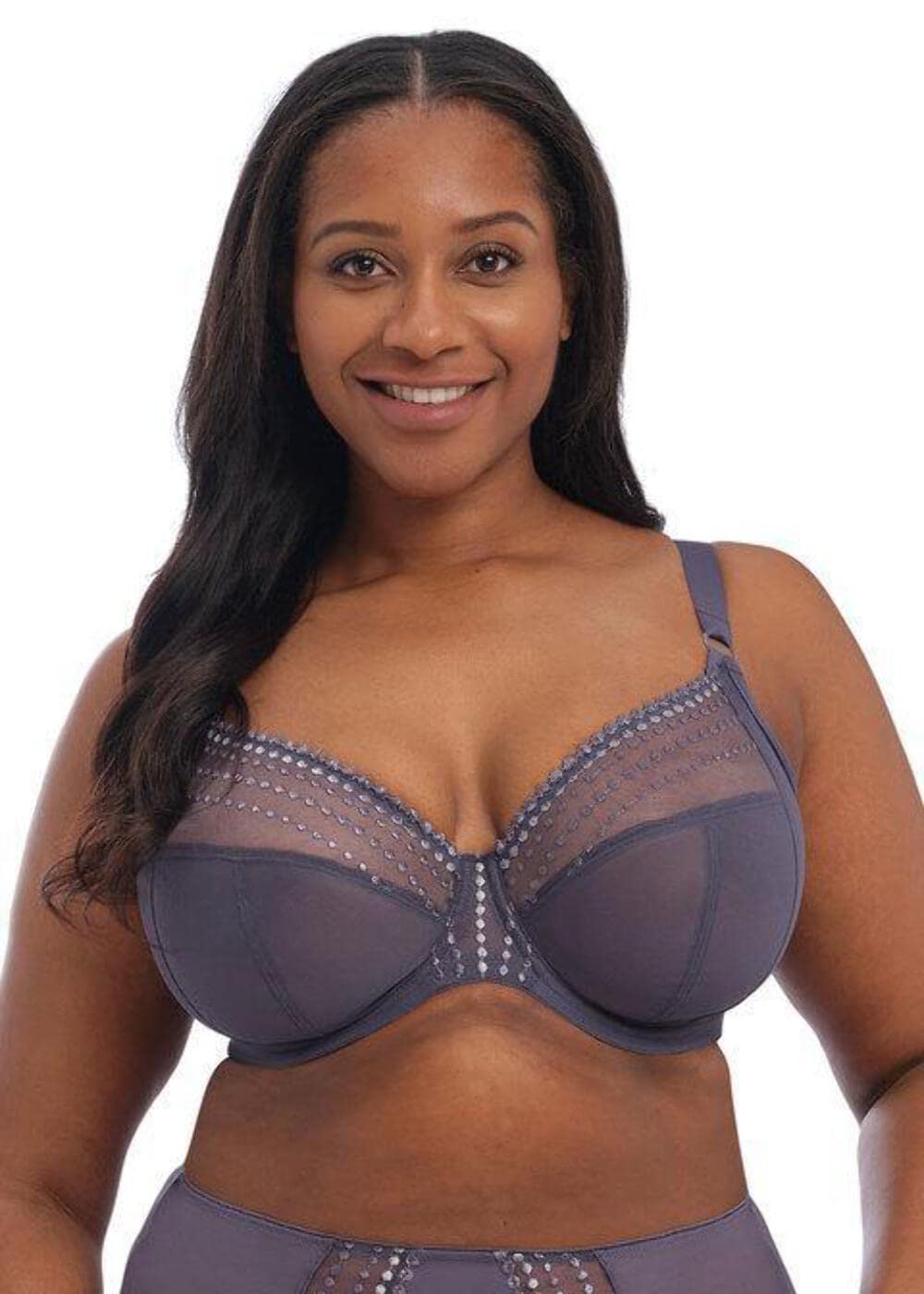 Elomi Women's Matilda Plunge Bra - DD+ Size, Sheer Mesh Cups with Side Support & Adjustable J-Hook for Racerback | Perfect for Active Lifestyles & Evening Wear