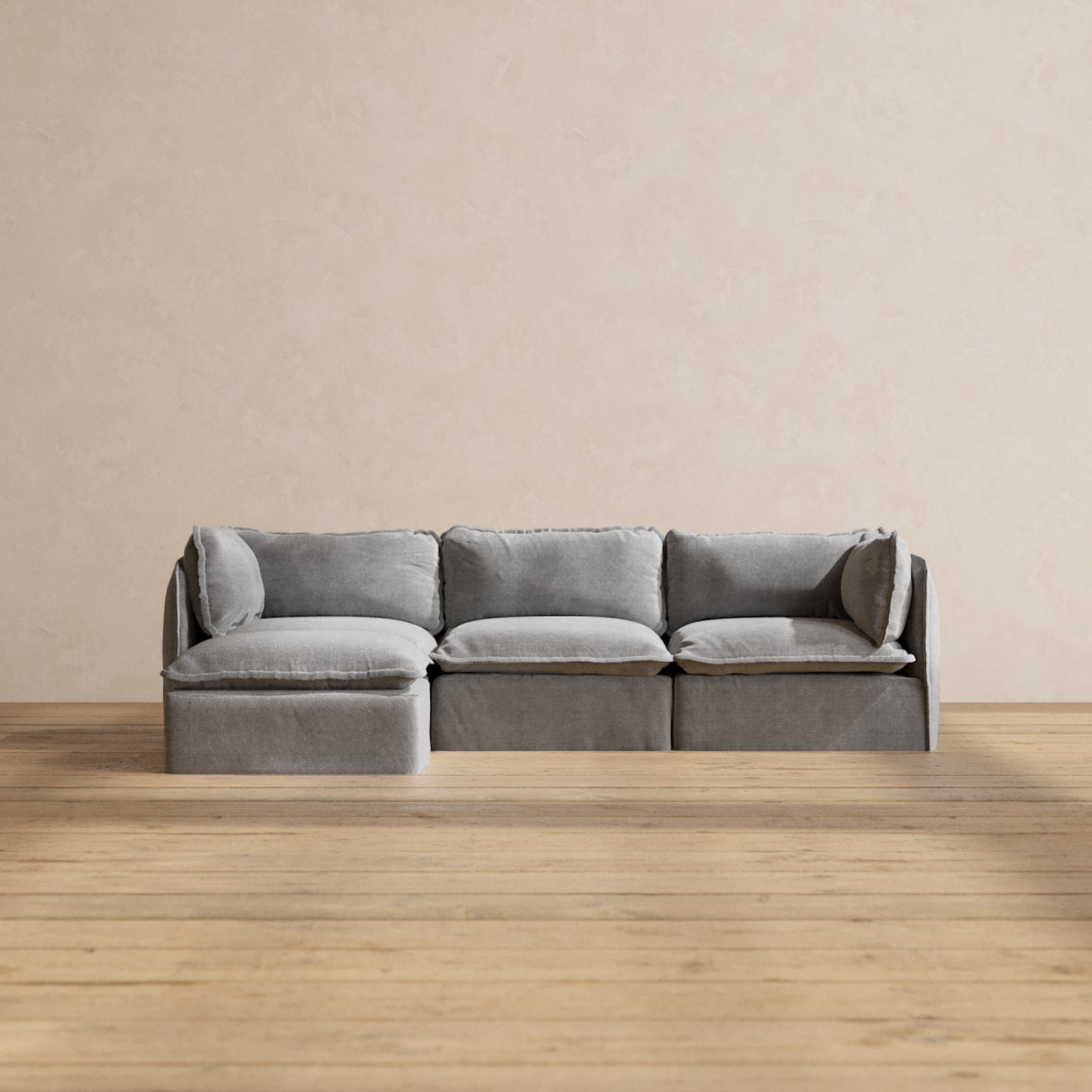 Premium Modular 3-Seater Sectional Sofa in Ash Gray | Luxe Fabric Blend | Perfect for Living Rooms, Home Theaters & Open Concept Spaces
