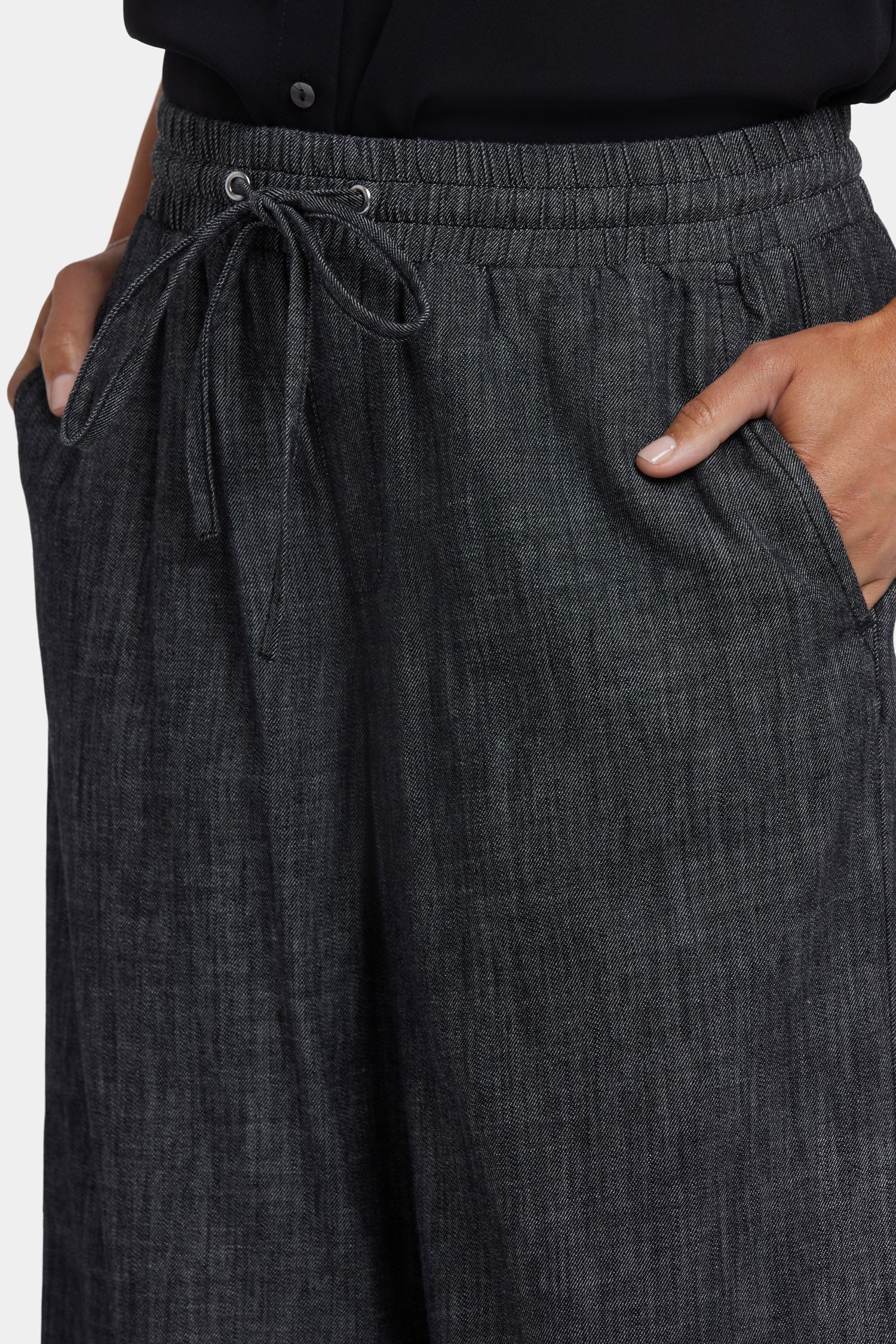 Jayne Pull On Wide Leg Ankle Pants - Black Rinse | Comfortable Stretch Women's Trousers for Work, Office & Casual Wear