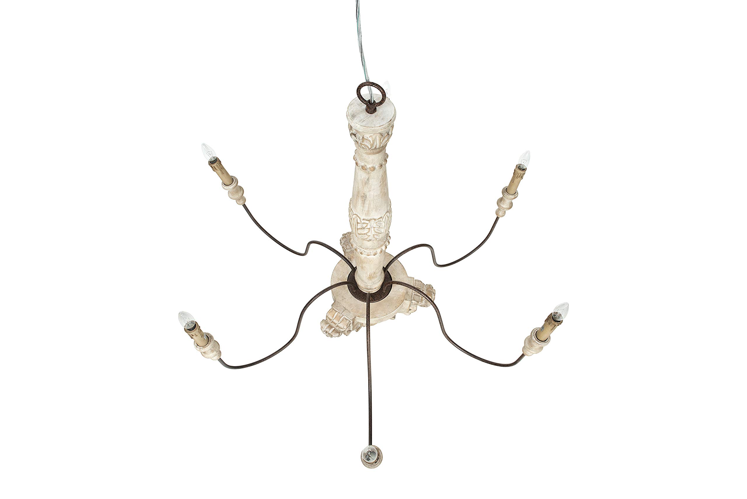 Creative Co-Op 6-Light Wood & Metal Chandelier in Off-White - Rustic Farmhouse Ceiling Lighting Fixture for Dining Room, Bedroom, or Living Room
