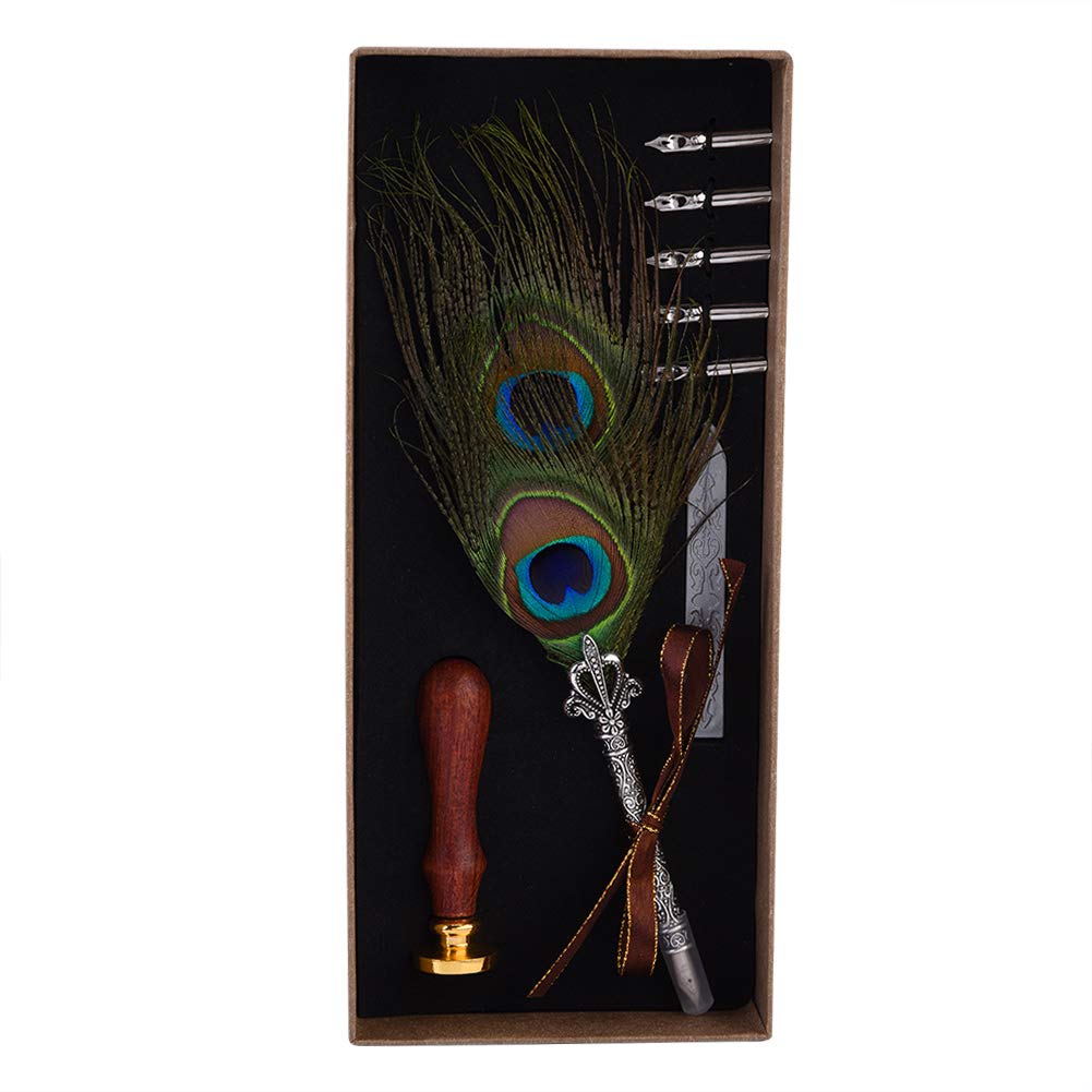 Vintage Peacock Feather Fountain Pen Set - Elegant Dip Pen with Gift Box, Perfect for Calligraphy, Letter Writing & Special Occasions (Birthday, Valentine's Day) - Premium Stationery & Printer Accessories
