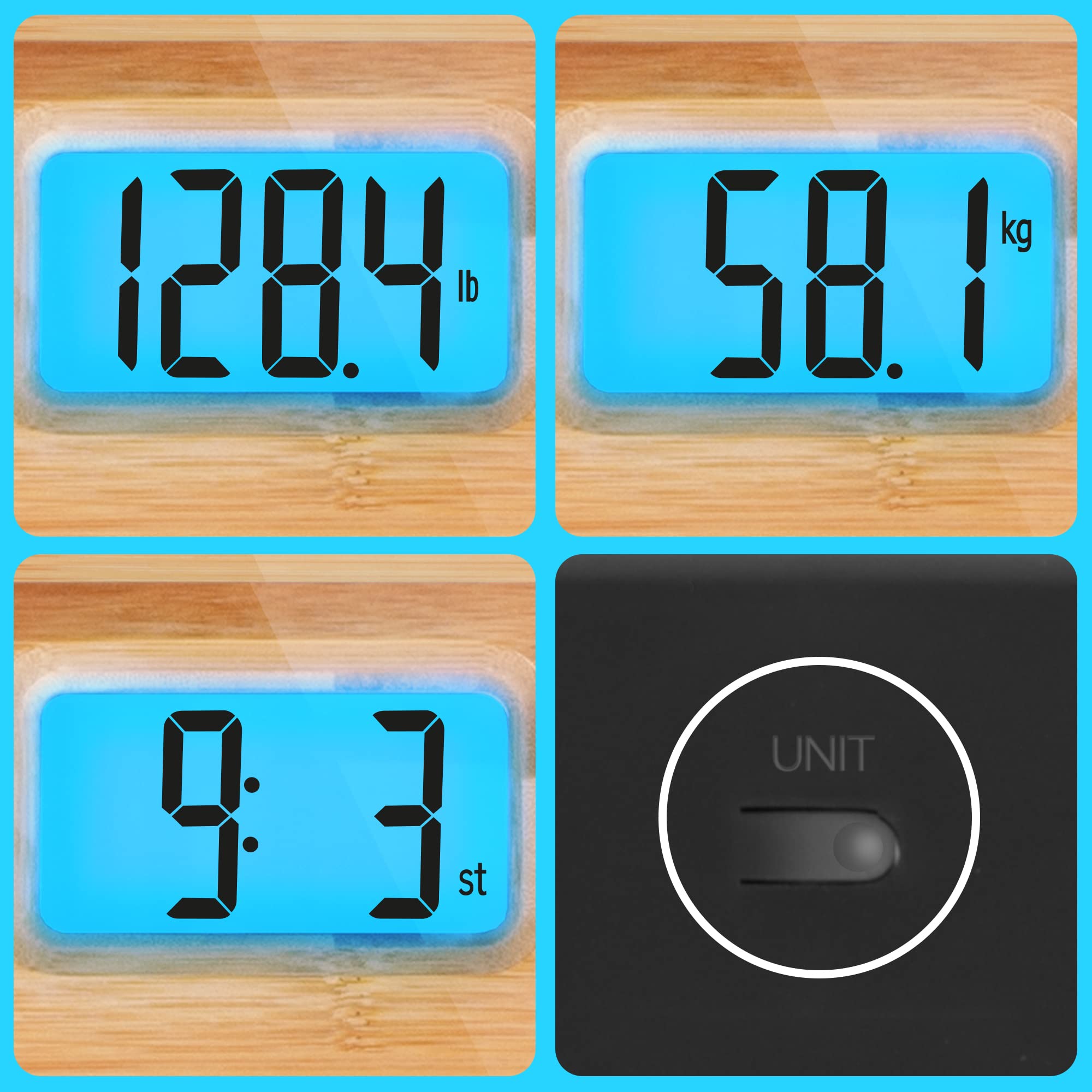 Duronic BS504 Digital Bathroom Scale - High Precision Weight Scale with Stone, lb, kg Units, 180kg Capacity, Eco-Friendly Bamboo Design - Perfect for Home, Gym & Health Tracking