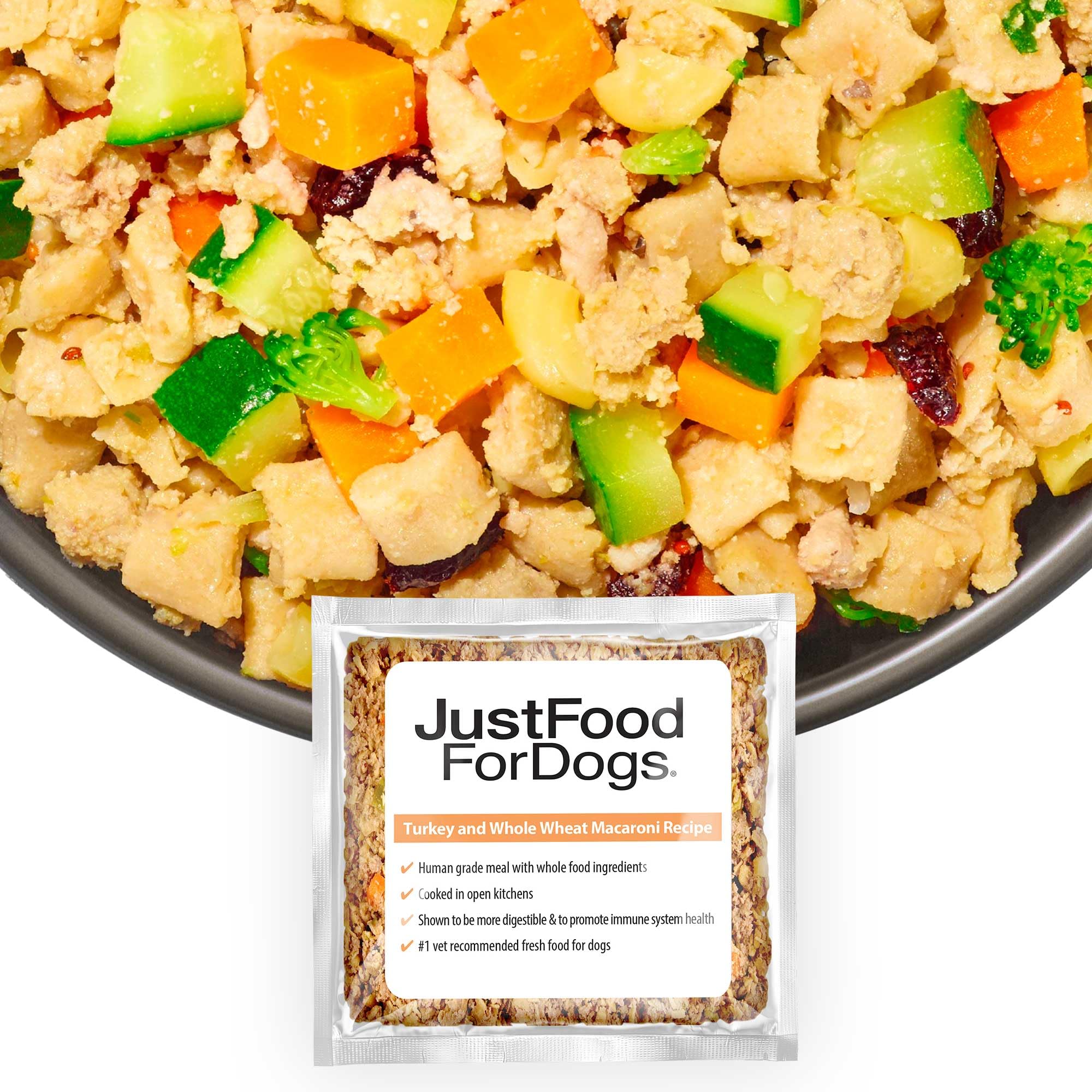 JustFoodForDogs Frozen Fresh Dog Food - Human Grade Turkey & Whole Wheat Macaroni Recipe, Complete Meal or Topper, 5.5oz (18 Pack) | Perfect for Picky Eaters & Sensitive Stomachs, Ideal for Daily Nutrition & Digestive Health