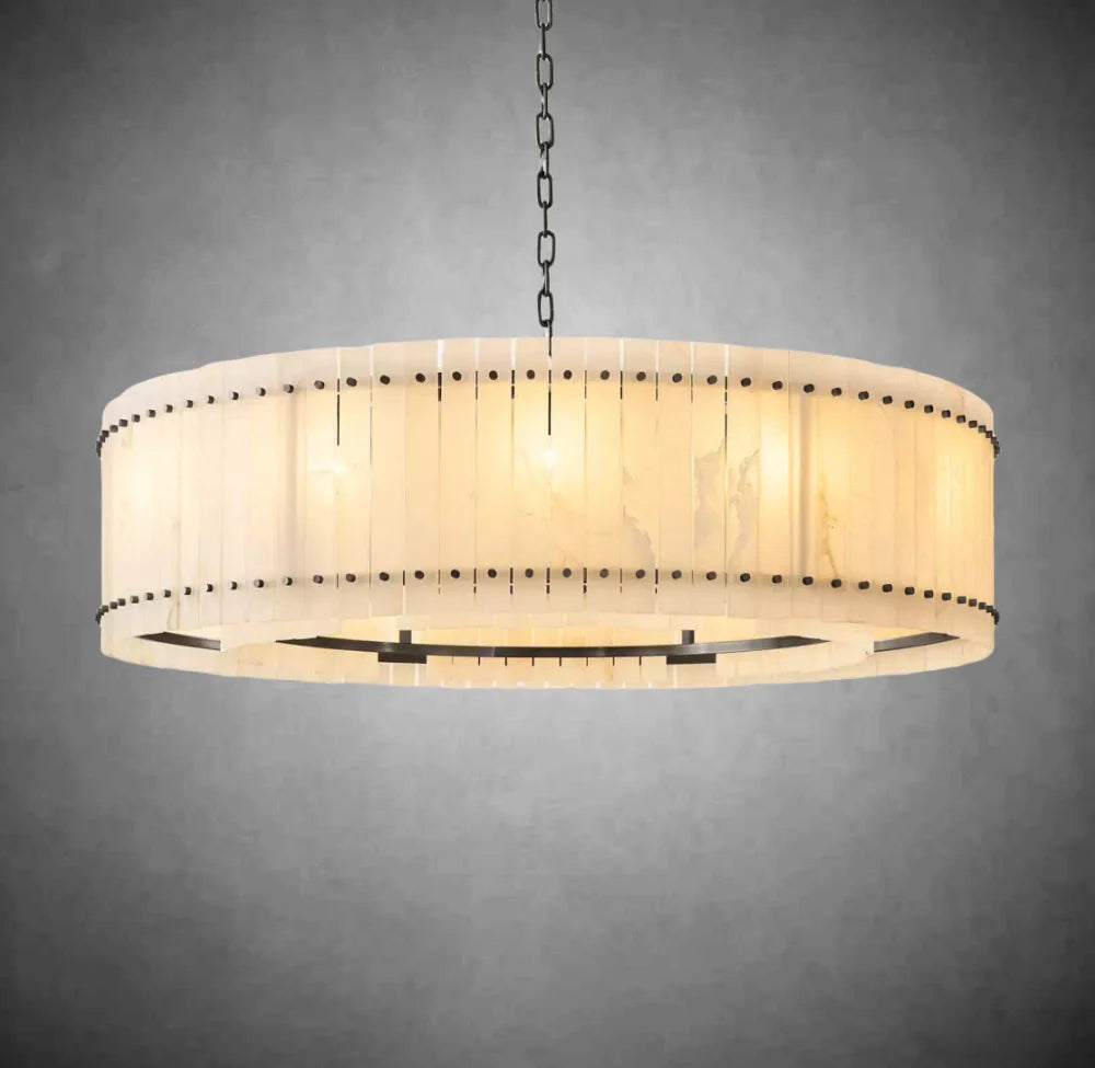 Lux Alabaster Round Chandelier - Modern Crystal Ceiling Light Fixture for Dining Room, Bedroom & Living Room | Elegant Home Decor Lighting