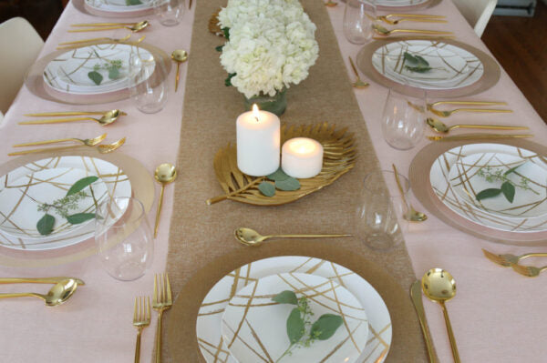 32-Piece White & Gold Round Plastic Dinnerware Set - Elegant Disposable Plates, Bowls, Cups & Cutlery (16 Servings) - Perfect for Parties, Weddings, Picnics & Outdoor Events