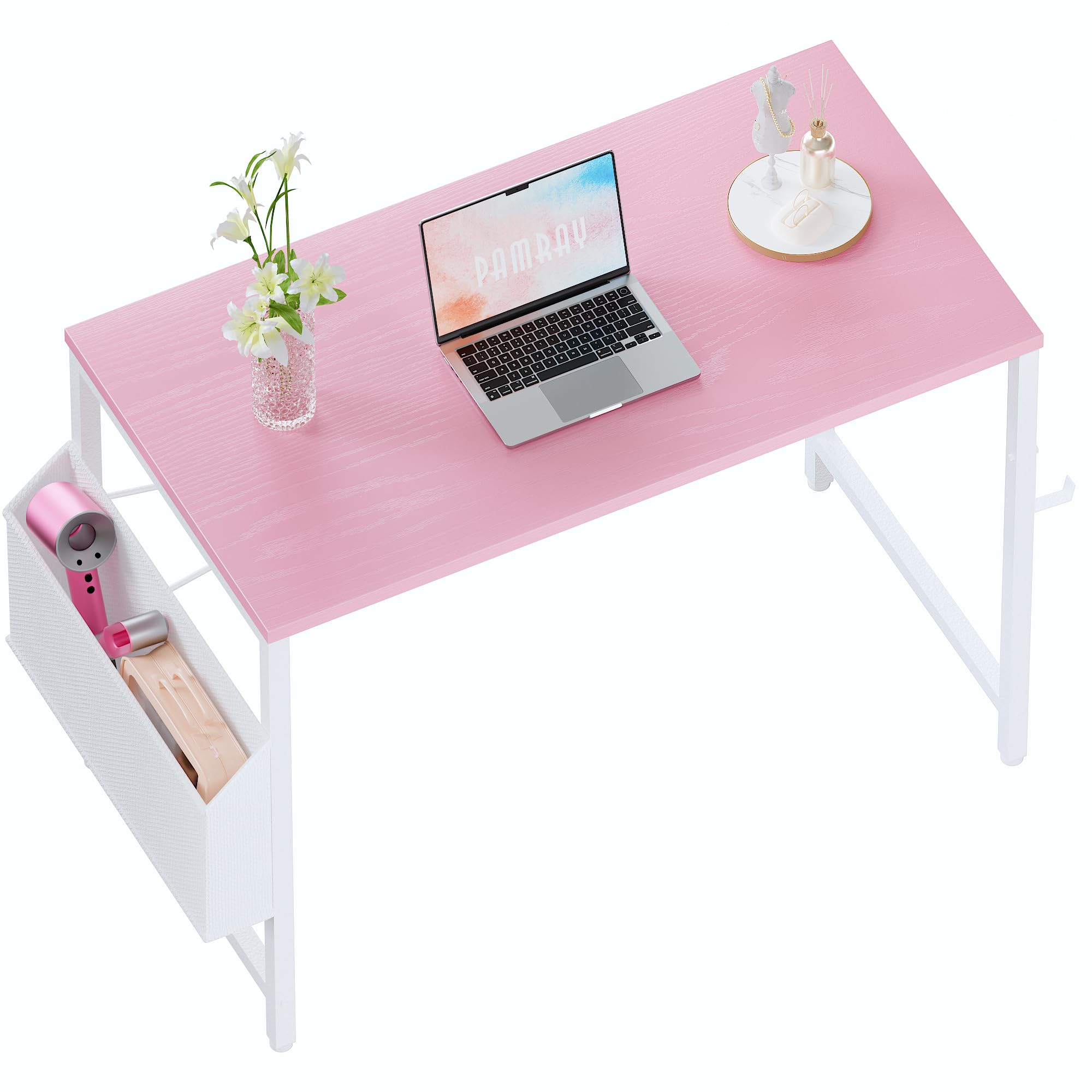 Pamray 32 Inch Compact Computer Desk with Storage Bag & Headphone Hook - Space-Saving Home Office Desk, Study Writing Table for Small Spaces | Perfect for Apartments, Dorms & Cozy Workstations