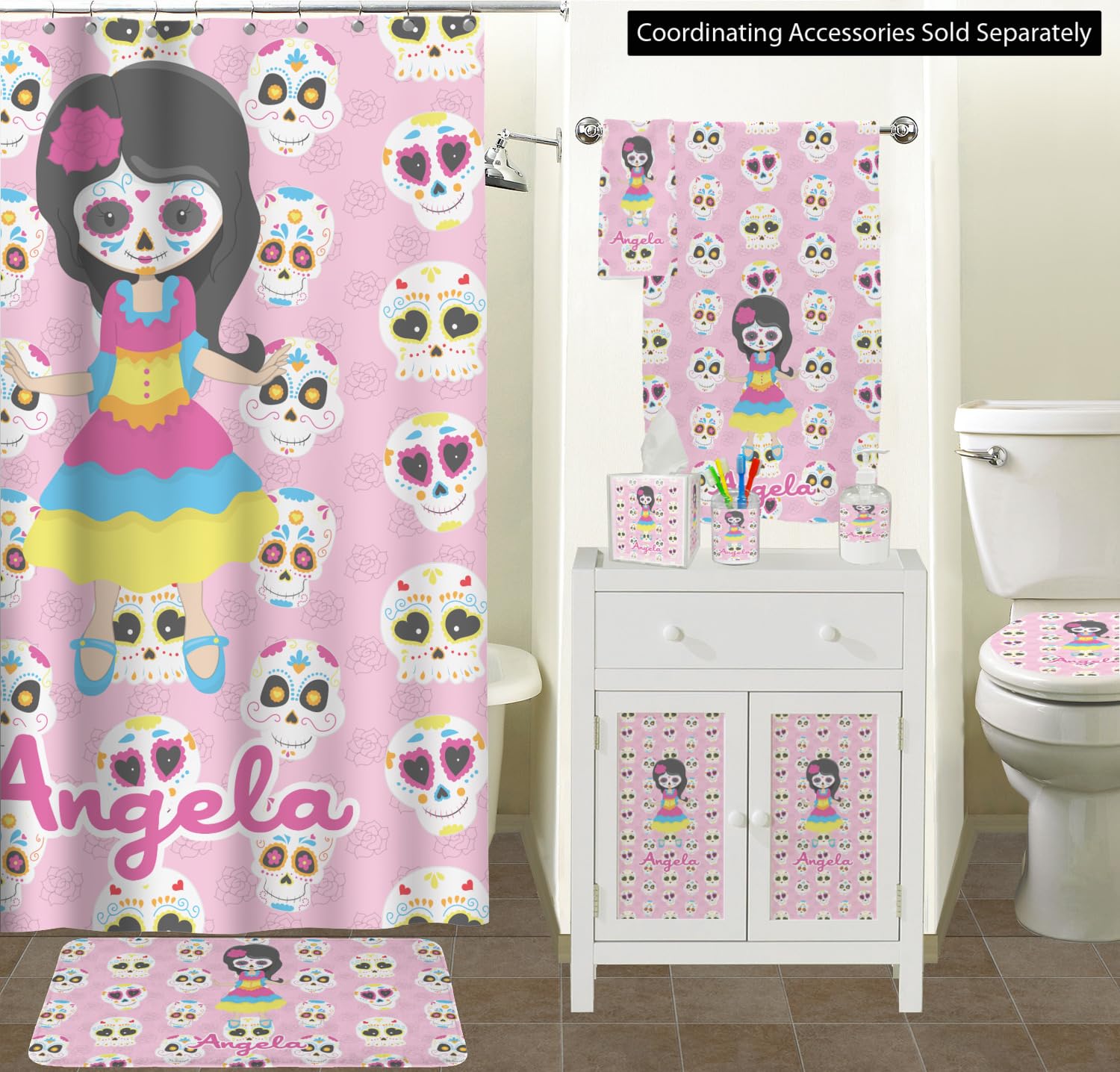 Custom Personalized Kids Sugar Skulls Tissue Box Cover - Dia de Los Muertos Decor for Halloween, Day of The Dead Party & Home Decor Gift Idea