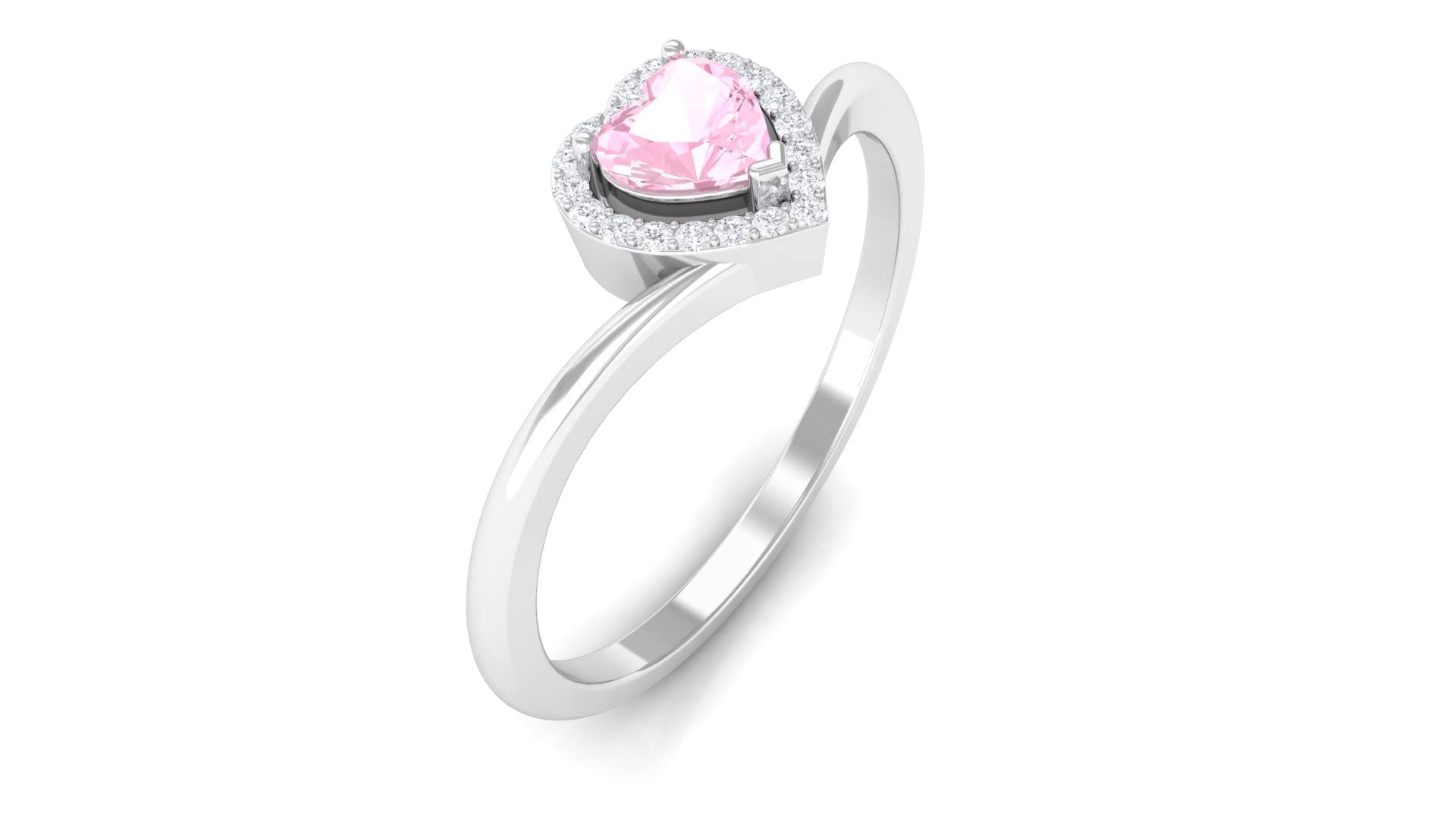 14K Solid Gold Rose Quartz Promise Ring for Women - Diamond Halo Heart Shaped (4mm) Rose Quartz Engagement Ring | Perfect for Anniversaries, Valentine's Day & Romantic Gifts