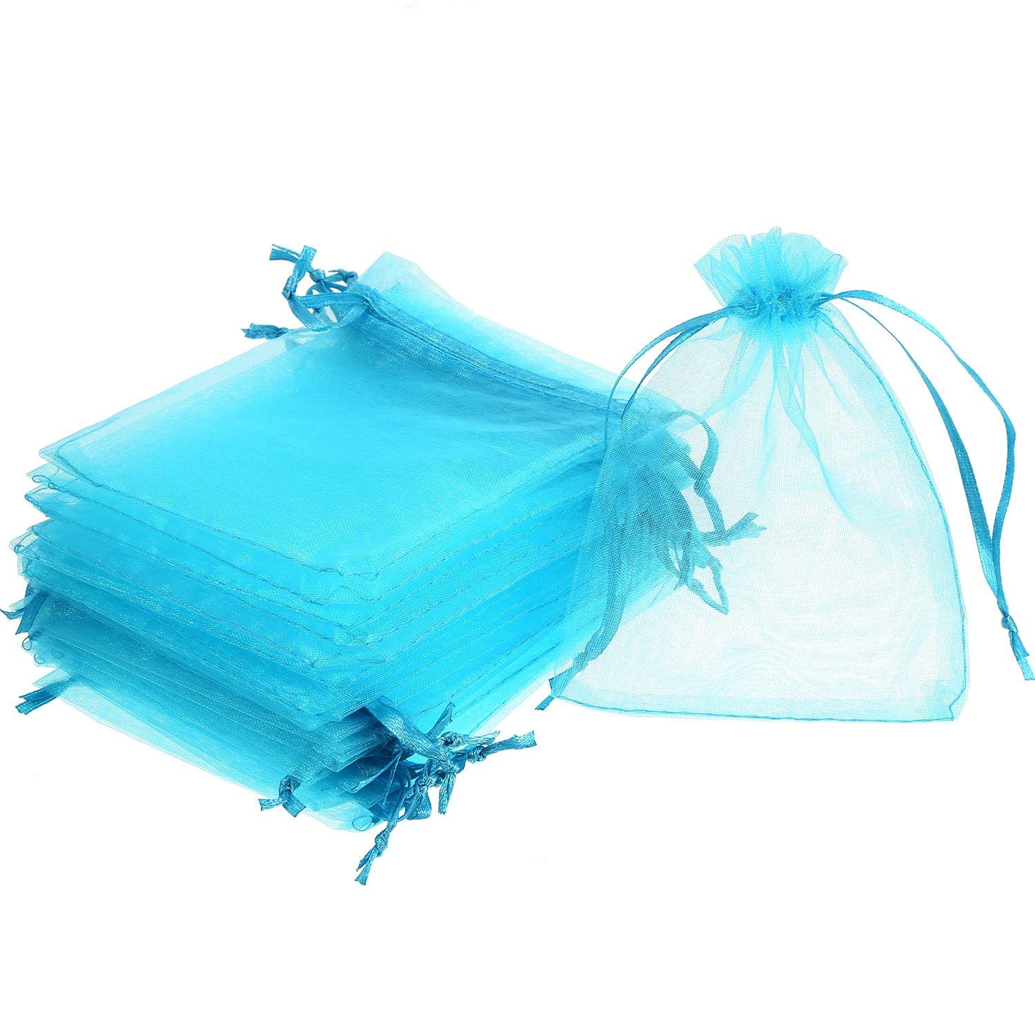 50 Pack Aqua Blue Organza Gift Bags 4x4.72 Inches - Elegant Wedding Favor Bags, Jewelry Pouches & Party Gift Wrapping for Bridal Showers, Baby Showers & Special Occasions
