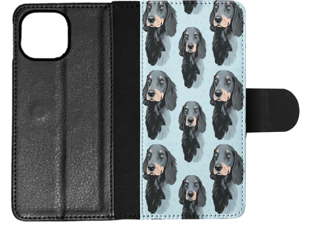Cute Gordon Setter Puppy Dog Pattern Faux Leather Flip Wallet Phone Case for Apple iPhone 14 - Perfect for Everyday Use, Travel & Gift Giving