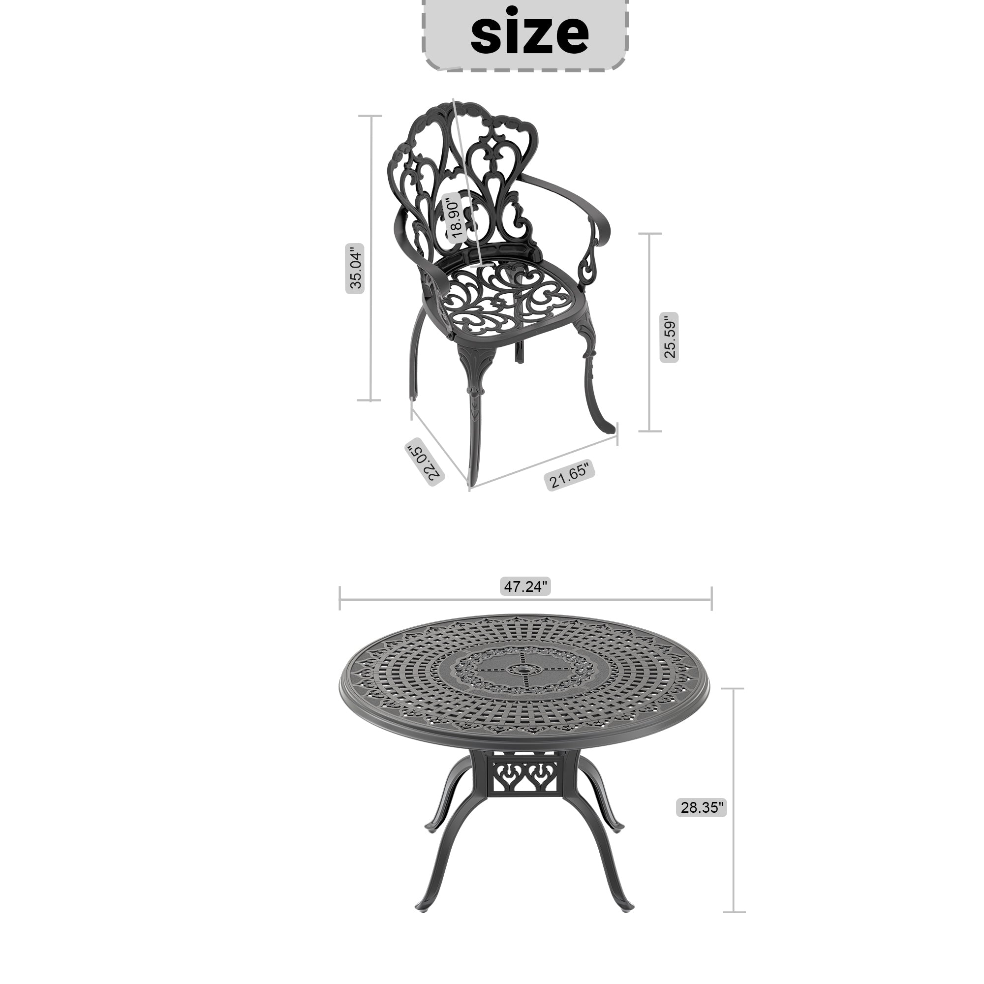 7-Piece Cast Aluminum Patio Furniture Set with Cushions - Outdoor Dining & Lounge Set for Garden, Poolside, Backyard - Comfortable & Weather-Resistant (Random Color Cushions)