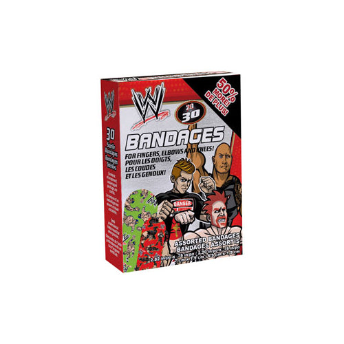 Cosrich WE 6053 C Ouchies WWE Adhesive Bandages 20 Count - Fun Wrestling-Themed Bandages for Kids' Cuts & Scrapes - Perfect for First Aid Kits, School Nurses, and Wrestling Fans
