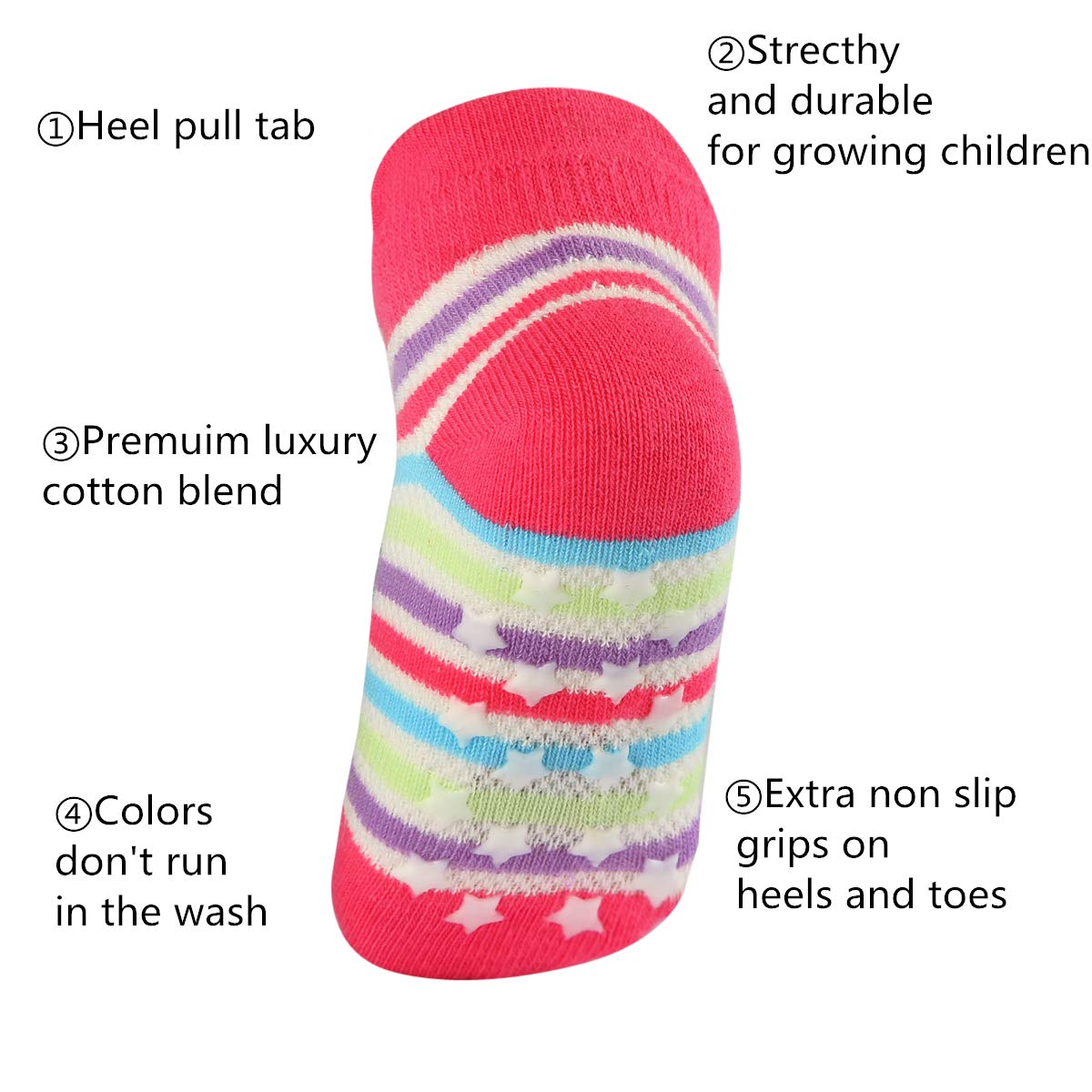12 Pairs Non-Slip Baby Girl Grip Socks - Soft Cotton Toddler Socks for Crawling & Walking - Anti-Skid Infant Socks for Playtime, Daycare & Home Use