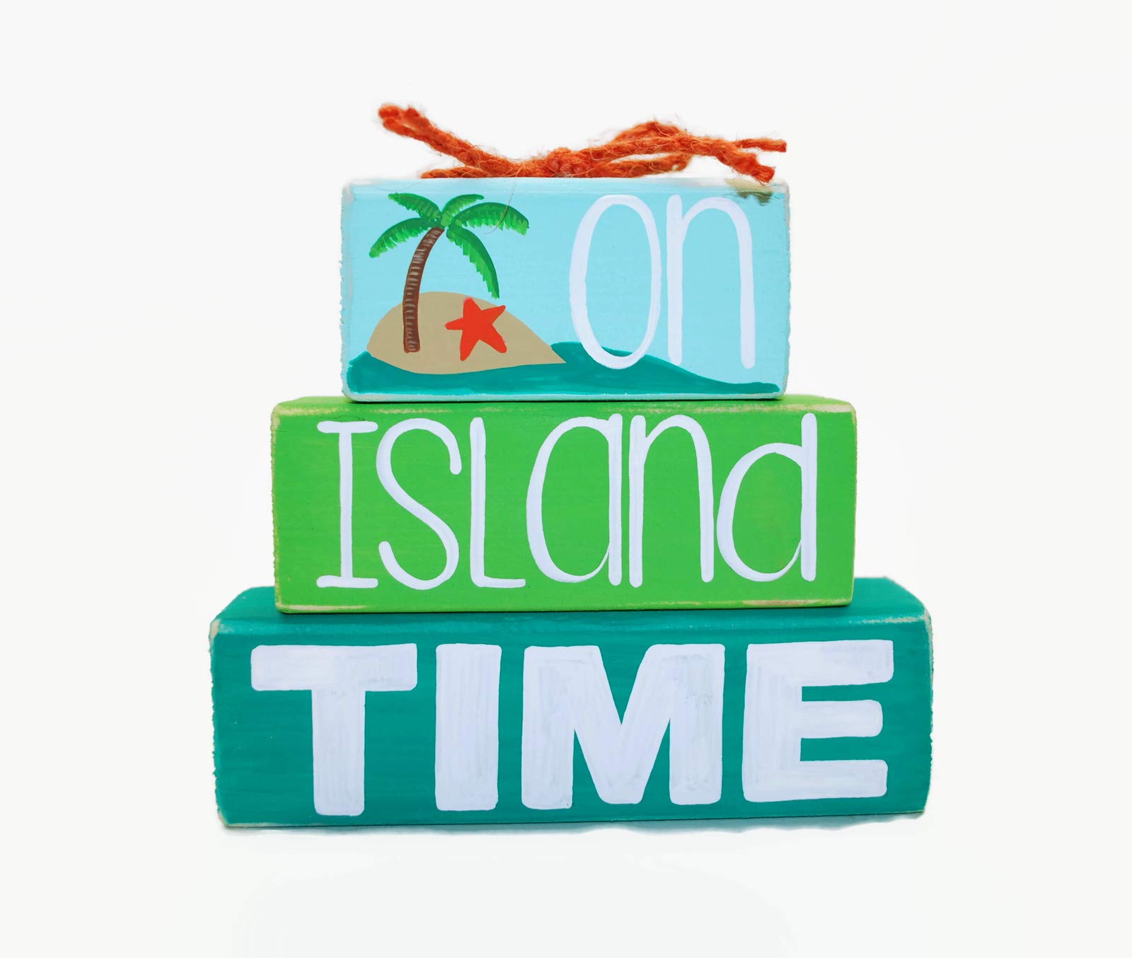 Island Time Beach-Themed Wooden Block Shelf Sitter - Stackable Decorative Display for Home, Office, or Gift - Perfect for Coastal Decor, Bookshelf Styling, and Vacation-Inspired Spaces