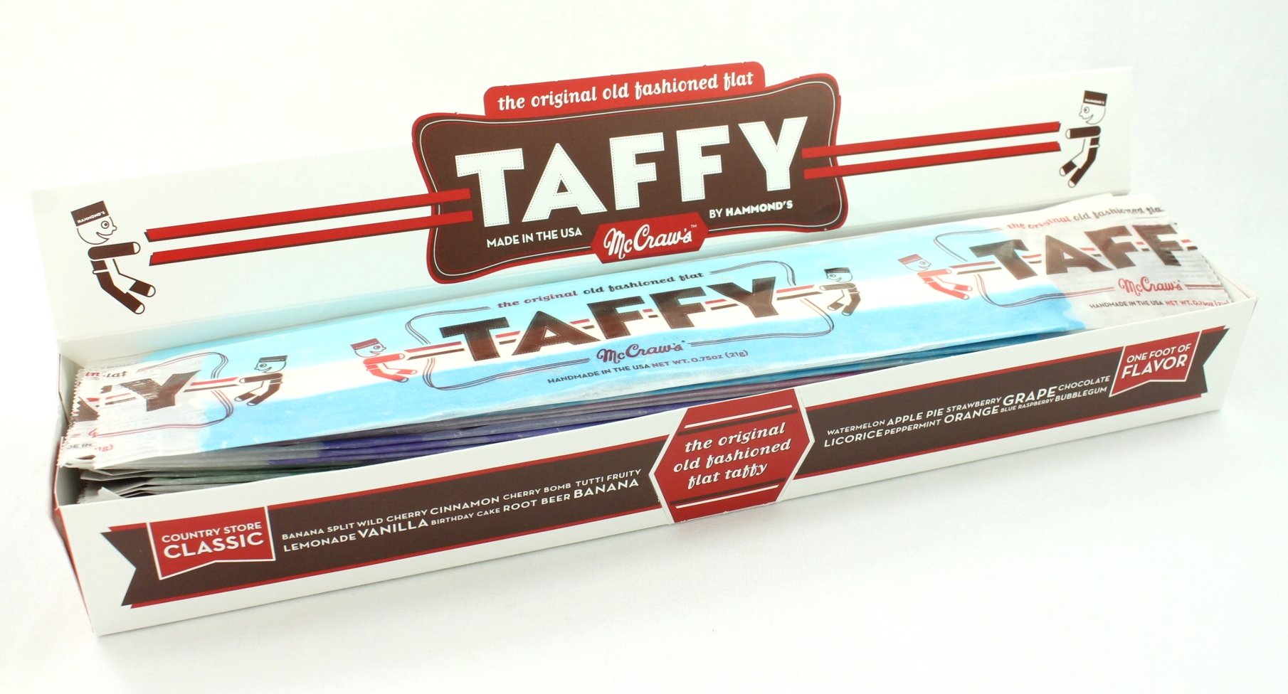 McGraw's Giant Flat Taffy Candy - 24 Pack Assorted Flavors | Bulk Stretchy Chewy Candy for Parties, Halloween Treats & Office Snacks