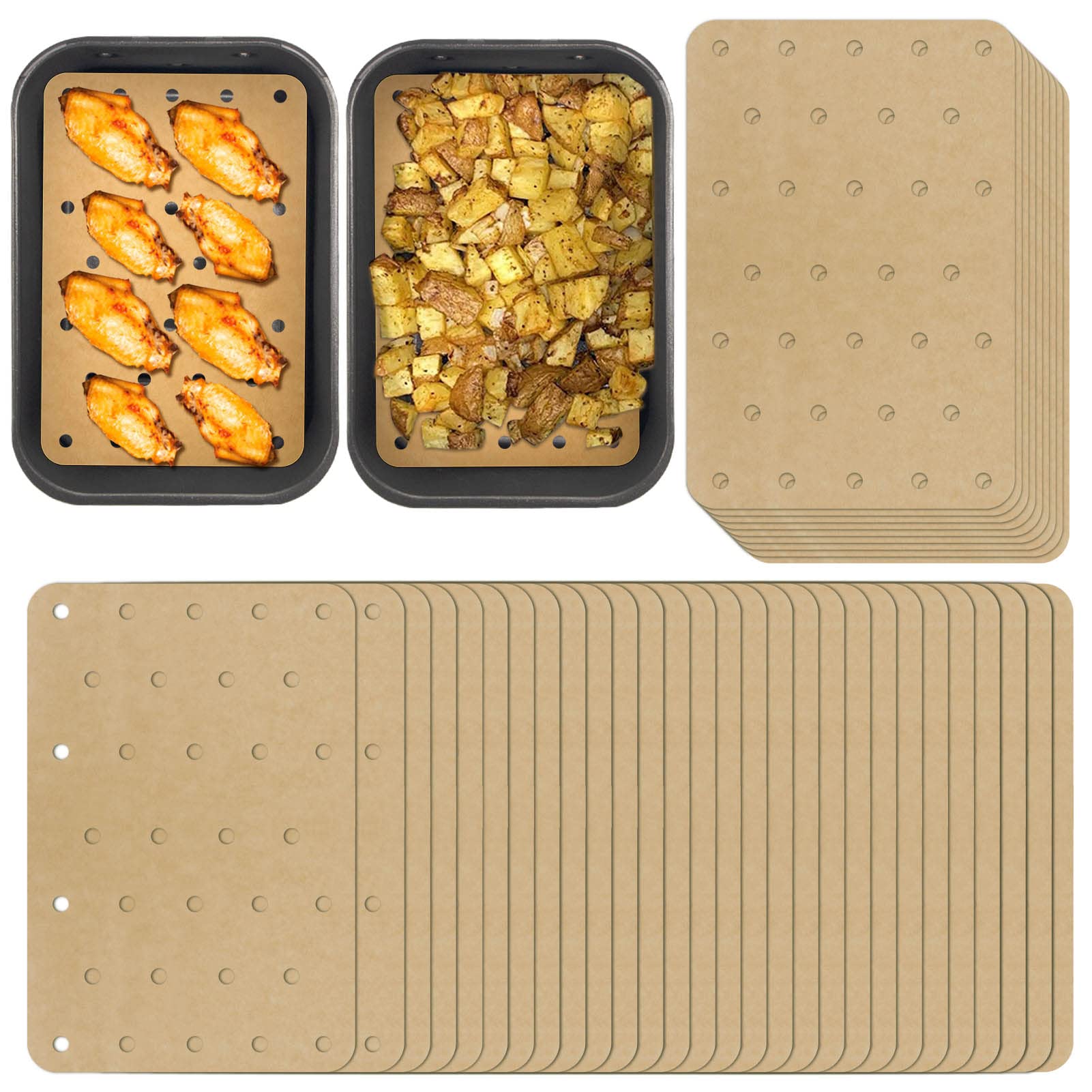 200 Sheets Non-Stick Air Fryer Parchment Paper Liners - Compatible with Ninja Foodi, Double Basket & Toaster Ovens - Perforated Rectangular Disposable Sheets for Easy Cleanup - Perfect for Cooking Chicken Wings, French Fries & Healthy Meals