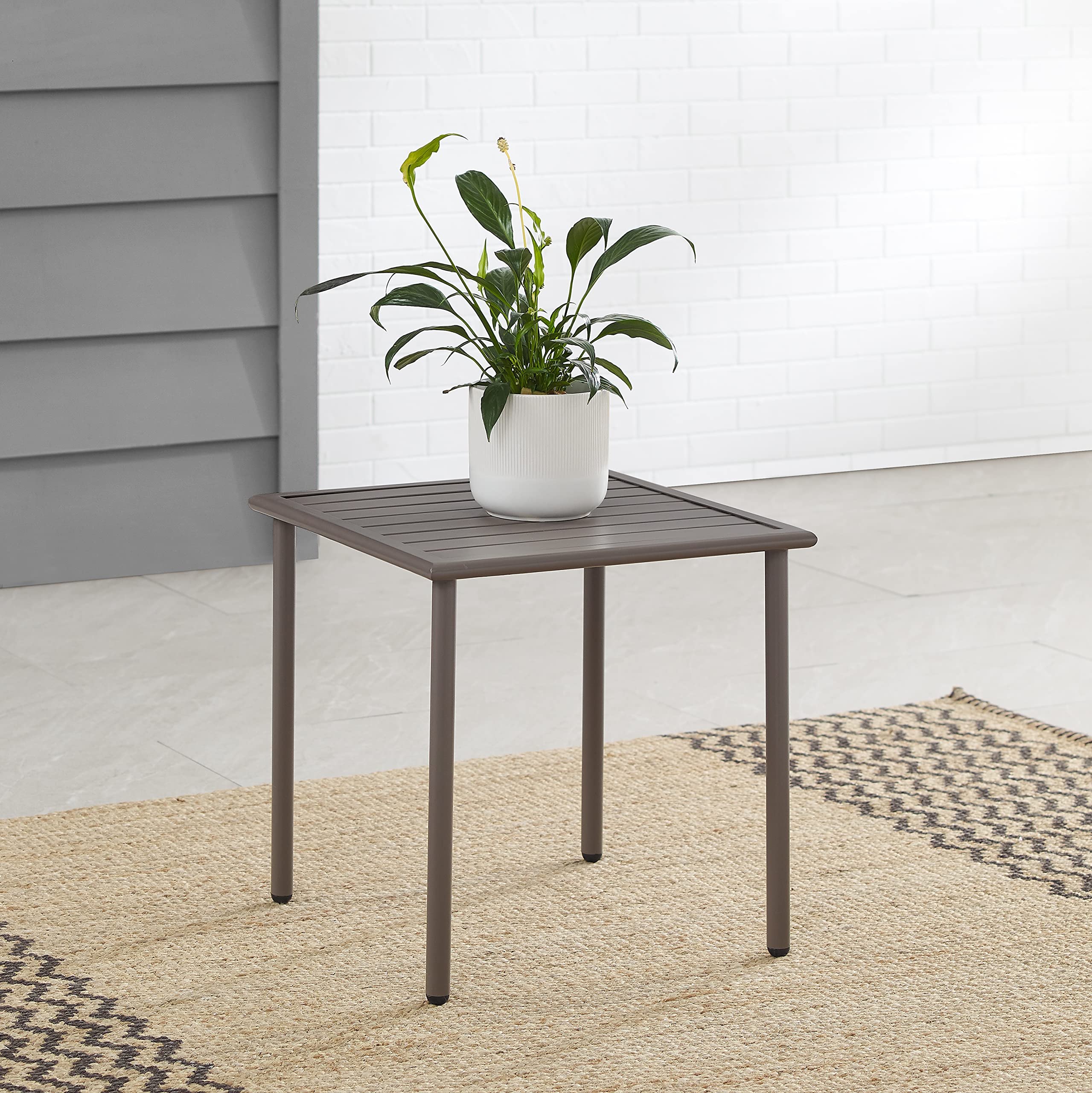 Crosley Cali Bay Weather-Resistant Metal Outdoor Side Table - Light Brown Patio, Deck, Porch Furniture | Perfect for Outdoor Dining, Poolside Lounging & Garden Decor