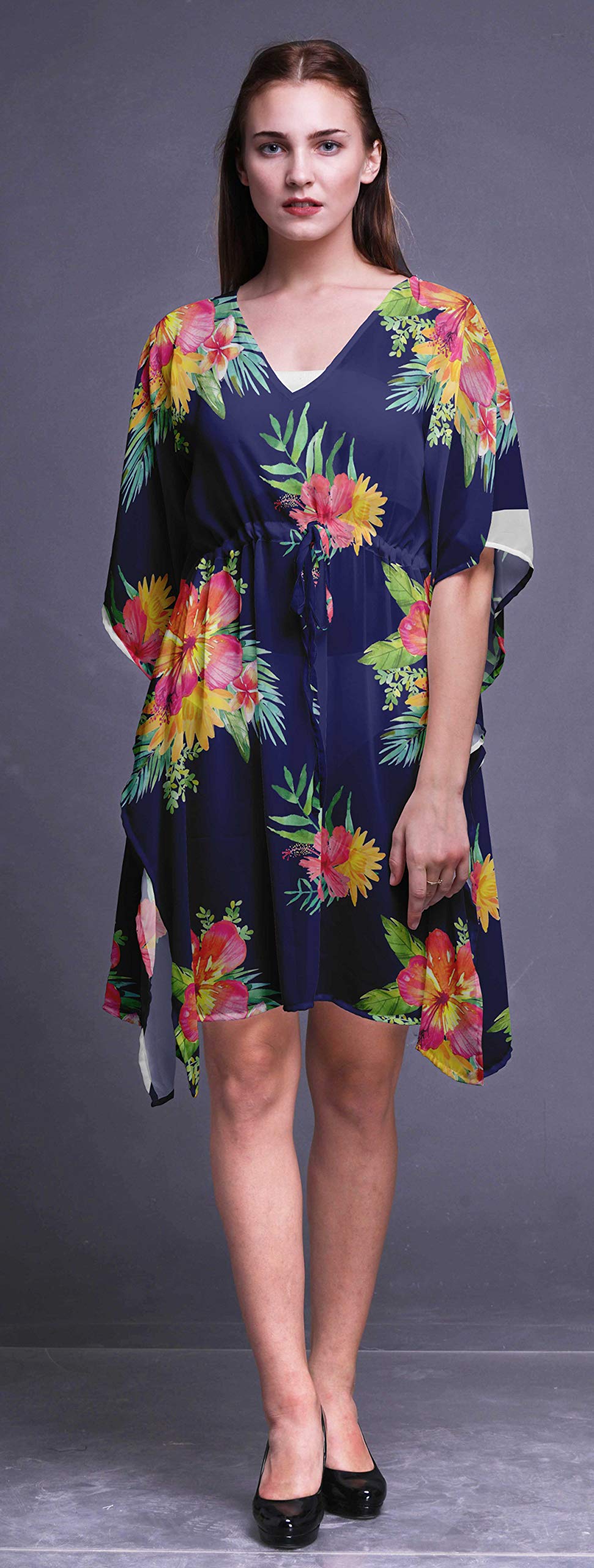 Bimba Women's Short Caftan Midi Dress - Beach Cover Up, Swimwear Wrap, Boho Kaftan for Poolside, Vacation & Summer Outfits