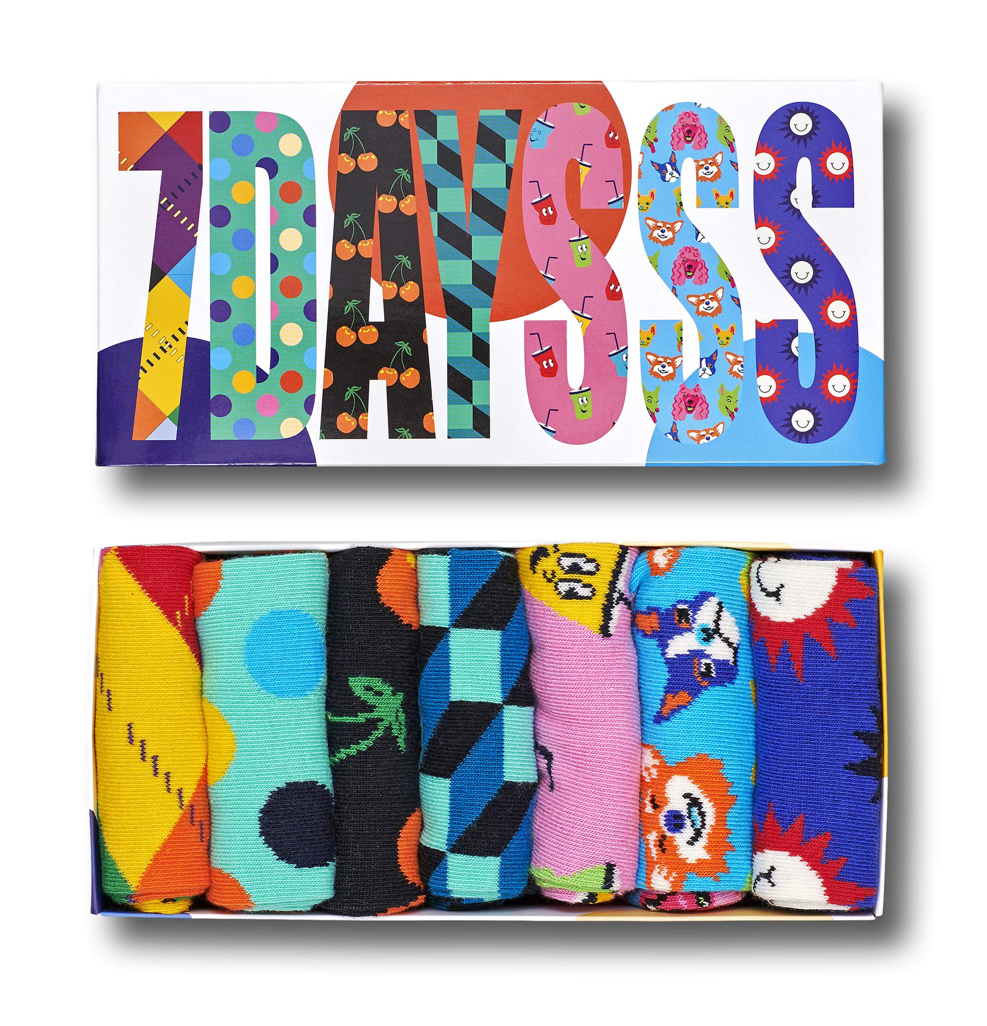 Happy Socks 7-Day Gift Box - Premium Cotton Colorful Socks for Men & Women | Assorted Patterns | Comfortable Daily Wear, Perfect for Gifts, Office & Casual Outfits