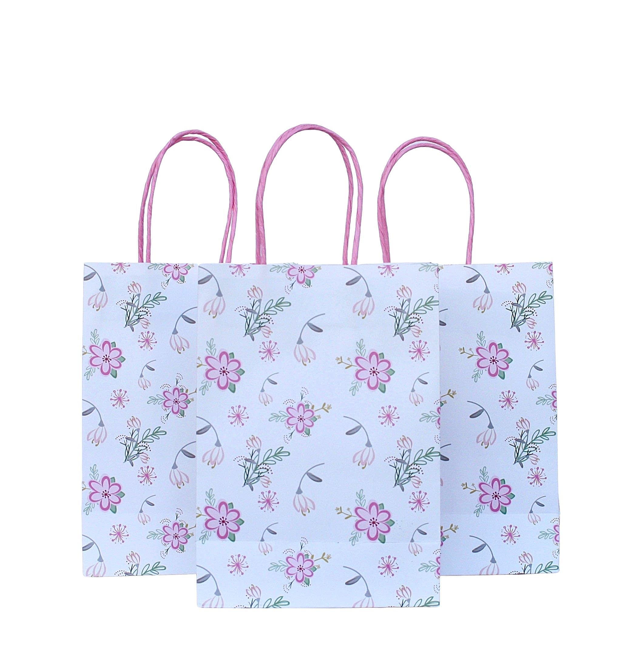 Pink Floral Party Favor Bags - Set of 8 Tropical Garden Themed Treat Bags for Baby Showers, Bridal Showers, Birthday Parties & Wedding Favors | Ballerina Theme Party Supplies