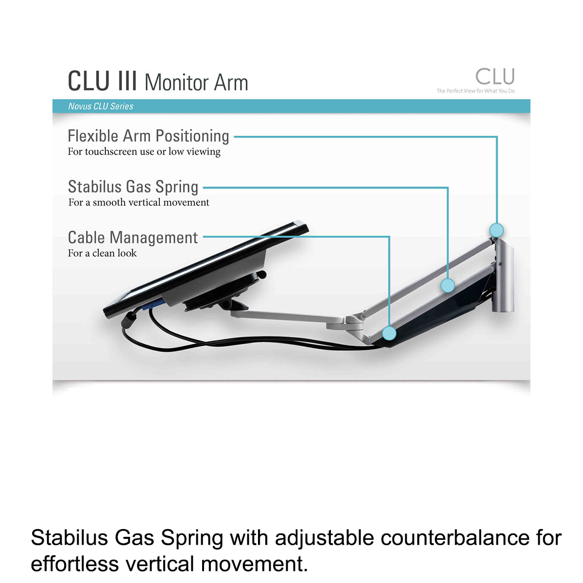 CLU Single Screen Deluxe Monitor Arm with Extended Reach - Heavy Duty Adjustable Desk Mount for 13-32 Inch Touchscreen Monitors - Perfect for Home Office, Gaming Setup, and Ergonomic Workstations