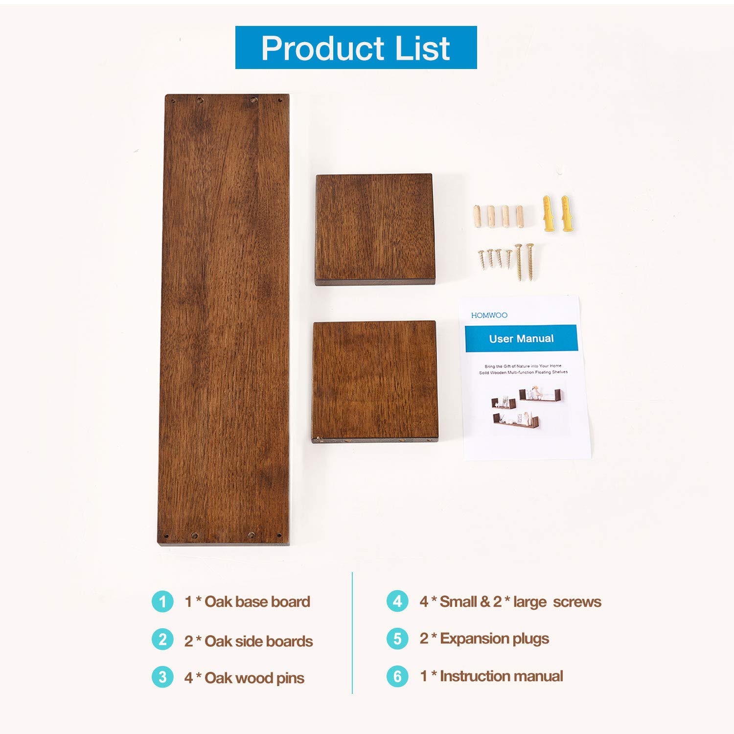 HOMWOO Floating Bookshelf - Natural Solid Wood U-Shaped Wall Shelf for Living Room, Bedroom, Office - FAS Grade Walnut Wood - Space Saving Storage Solution for Books, Decor & Essentials