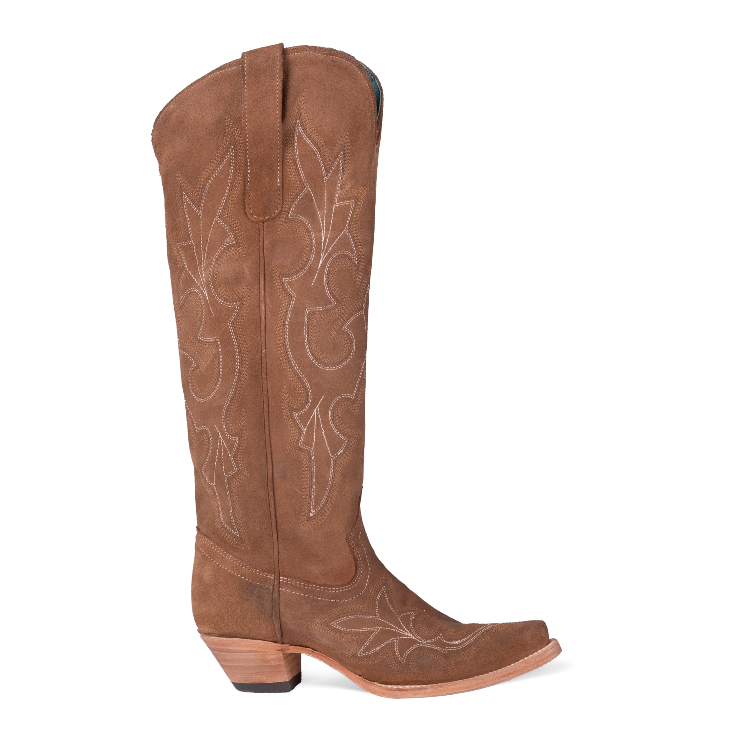 Women's Suede Embroidered Knee High Corral Boots - Snip Toe, 2-3
