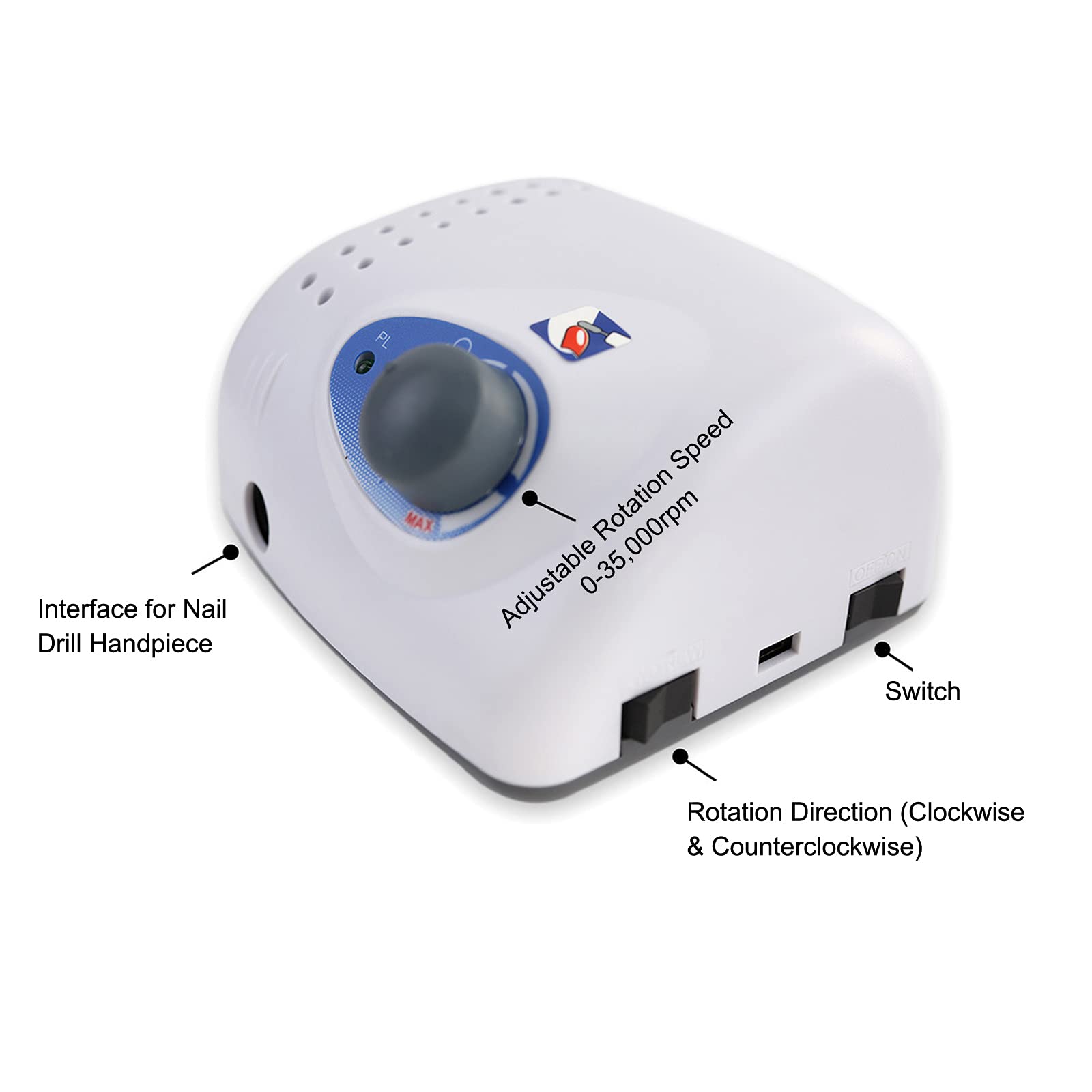 Professional 35000RPM Electric Nail Drill Machine with Foot Pedal & Nail Pen Holder - High Speed Nail File for Acrylic Nails, Manicure, Grinding, Polishing & Cuticle Removal (White, EU Plug) - Perfect for Salon Professionals & Home Nail Care