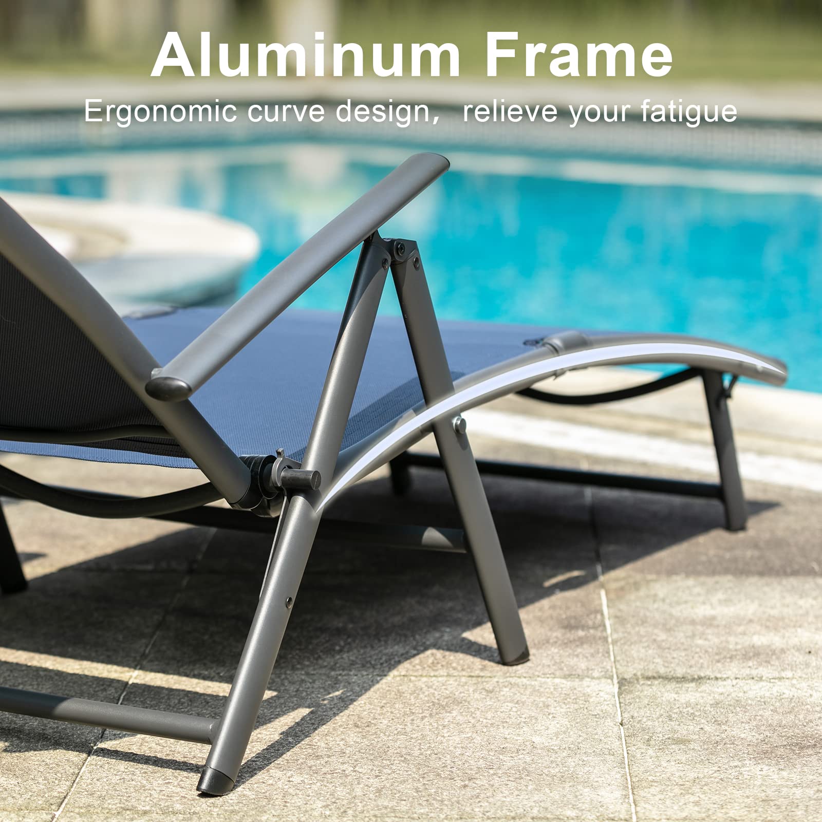 **Premium Aluminum Folding Chaise Lounge Chair - 7-Position Adjustable Backrest, Portable Outdoor Recliner for Poolside, Beach, Backyard & Lawn - Supports 300 lbs - Perfect for Sunbathing, Relaxing & Lounging**