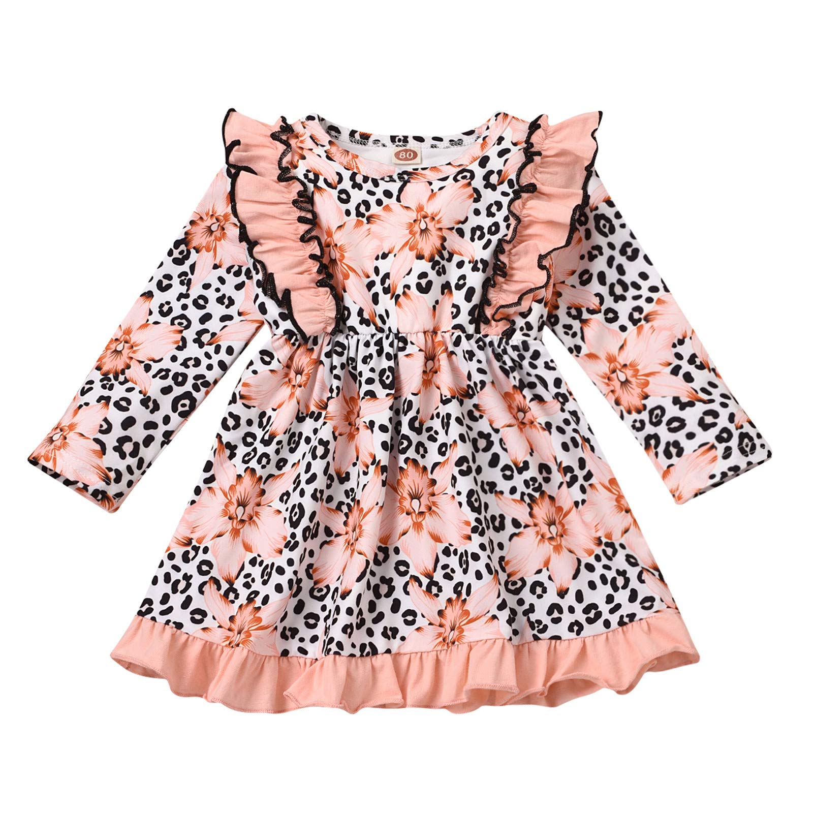 Ruched Leopard Print Princess Floral Girls Dress & Skirt Set for Toddlers - Cute Ruffled Baby Girl Outfit for Birthday, Party & Special Occasions