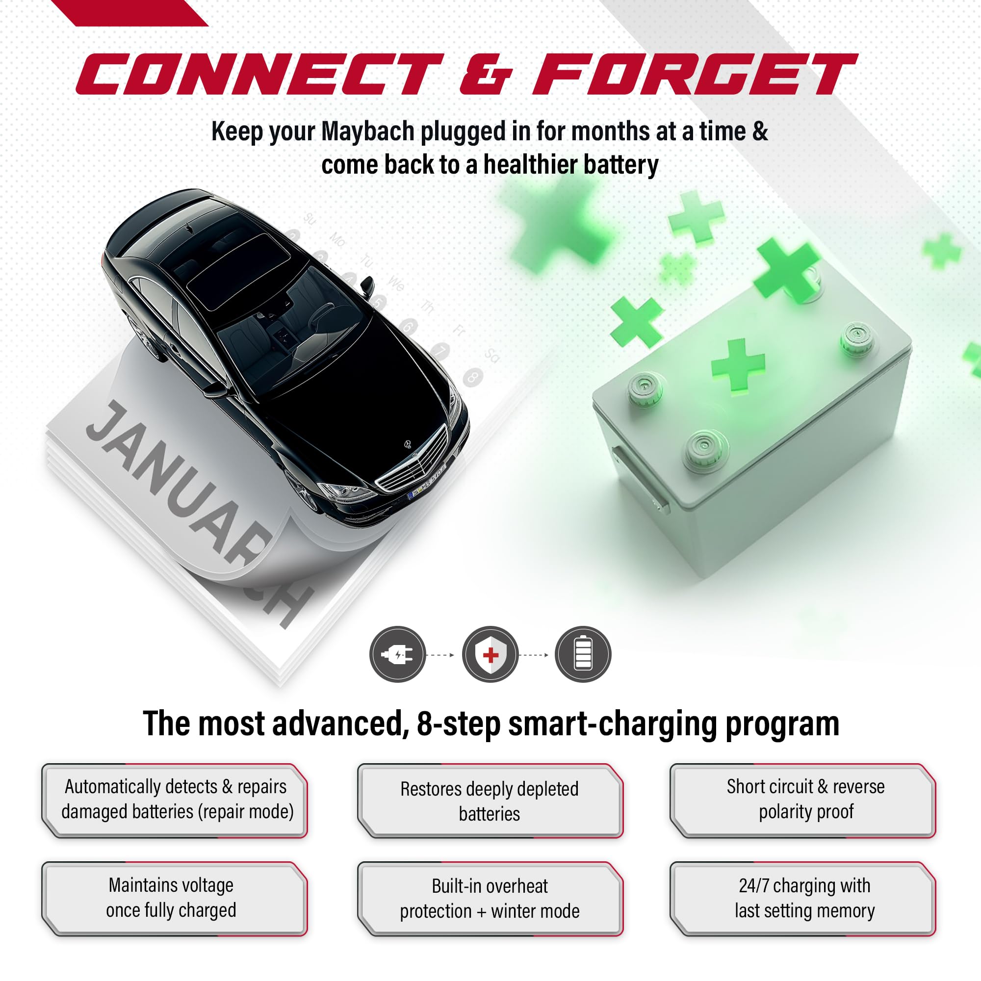JMR Battery Charger & Maintainer for Mercedes Maybach S-Class GLS 57 62 - 12V Trickle Charger with Magnetic Port - Car Battery Conditioner for All Models - Perfect for Winter Storage & Long-Term Vehicle Maintenance