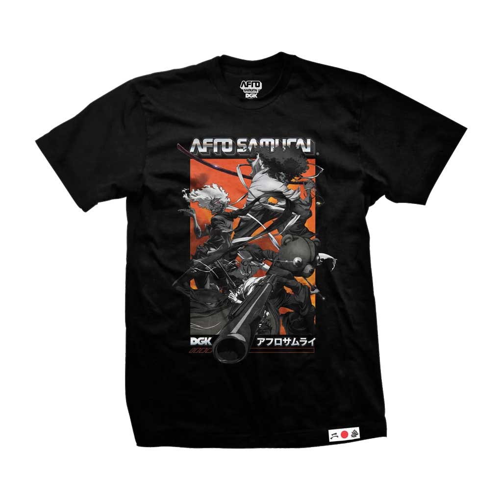 DGK x Afro Samurai Graphic T-Shirt for Men - Black Cotton Tee with Unique Collage Design | Perfect for Streetwear, Anime Fans, and Casual Outfits