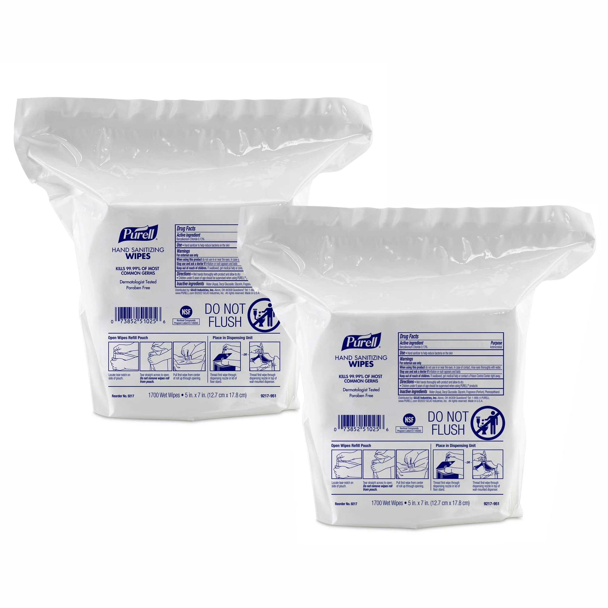 Purell® Hand Sanitizing Wipes - Citrus Scent, 3,400 Wipes Total (2 Bags x 1,700 Wipes) | Kills 99.99% of Germs | Portable & Individually Wrapped | Perfect for Travel, Office, Schools & Home Use