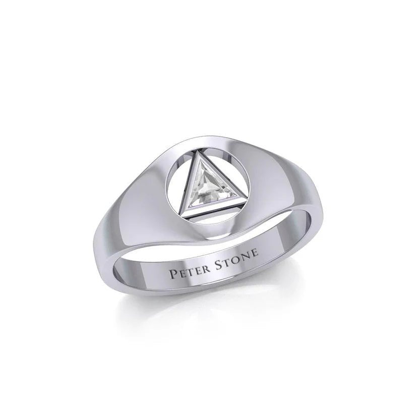 Sterling Silver Sobriety Triangle Inlaid Ring TRI1932 - Elegant Jewelry for Recovery, Sobriety Gifts & Everyday Wear