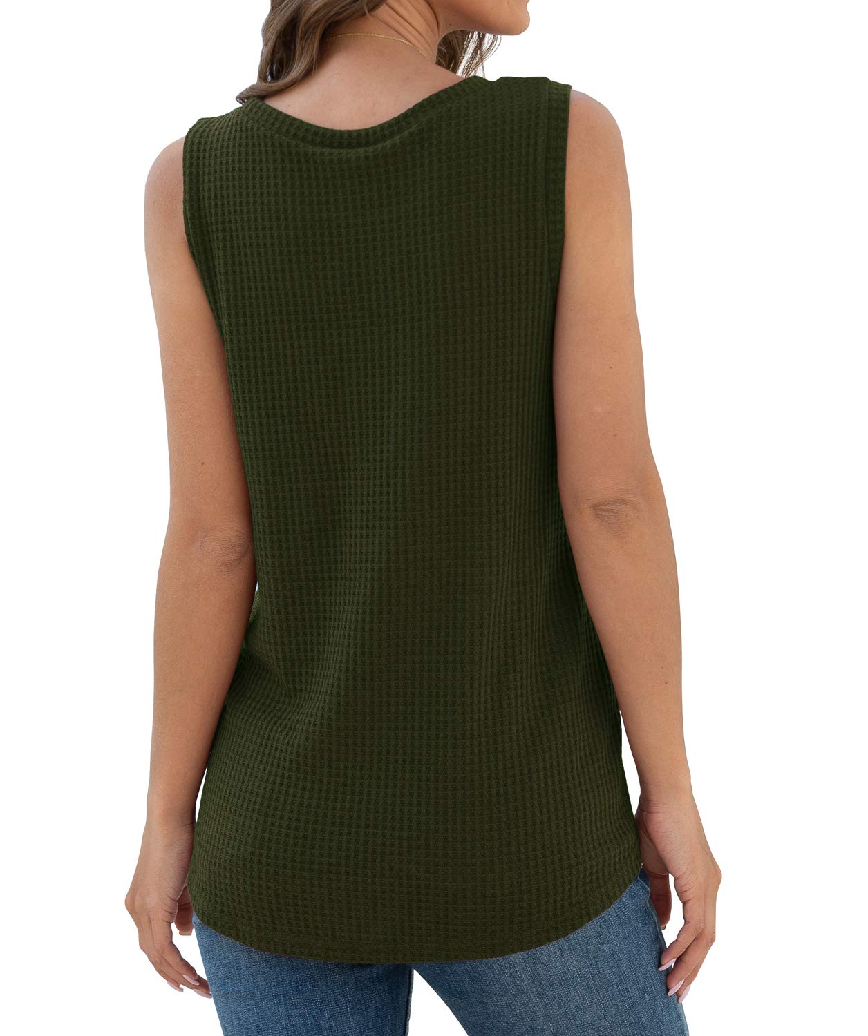 IWOLLENCE Women's Waffle Knit Tank Top - Casual Sleeveless Blouse with Twist Knot Detail | Perfect for Summer Outfits, Beach Wear & Casual Date Nights
