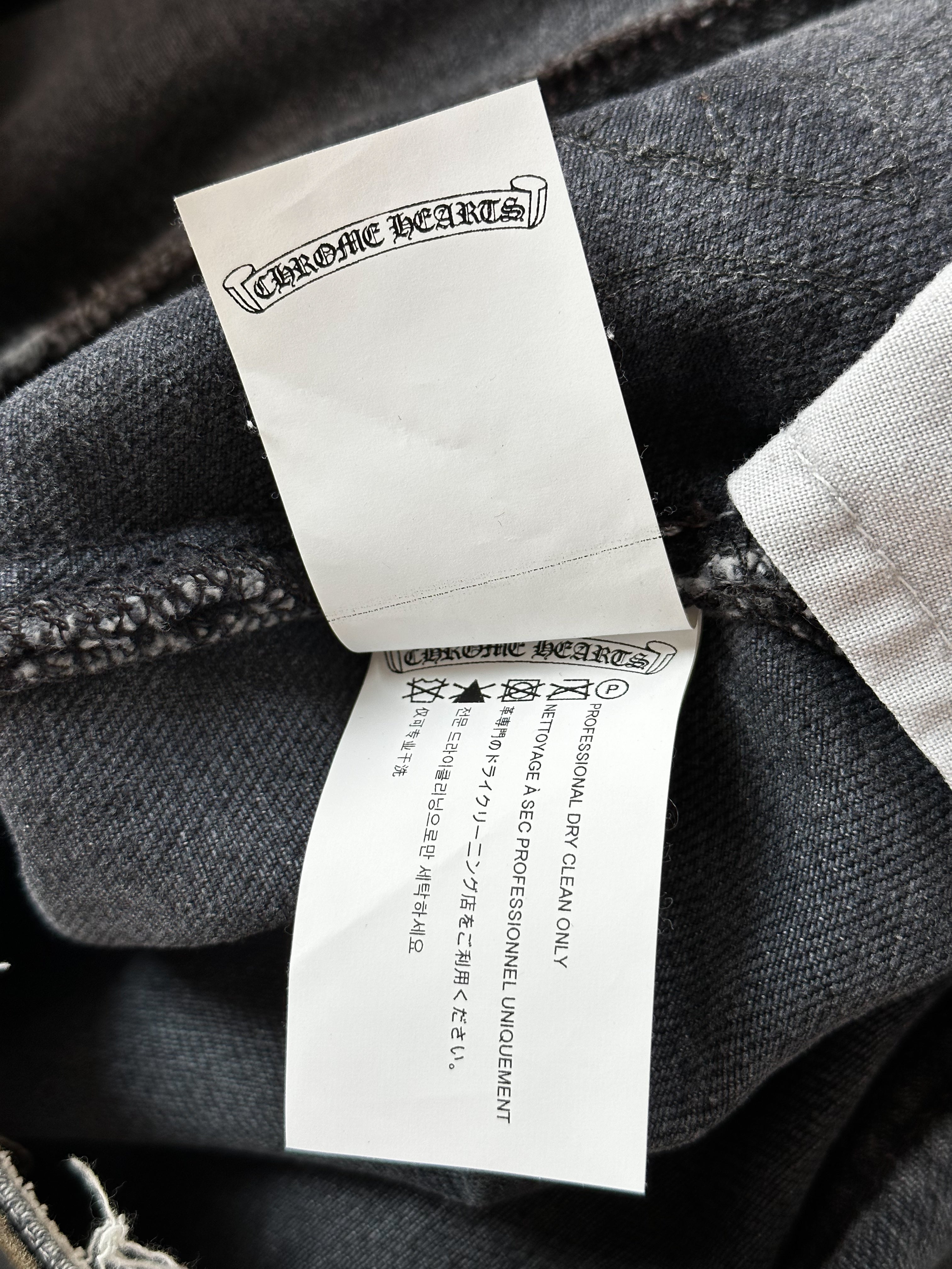 Chrome Hearts x Gallery Dept x Levis Grey & Black Cross Patch Distressed Jeans for Men - Vintage Denim Pants with Unique Design, Perfect for Streetwear & Casual Outfits