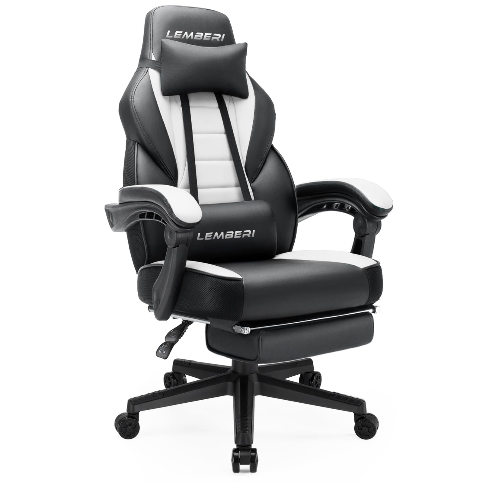 LEMBERI Ergonomic Gaming Chair with Footrest - Heavy Duty 400lb Weight Capacity Racing Style Computer Gamer Chair for Adults, Big & Tall - Perfect for Long Gaming Sessions, Office Work & Home Entertainment