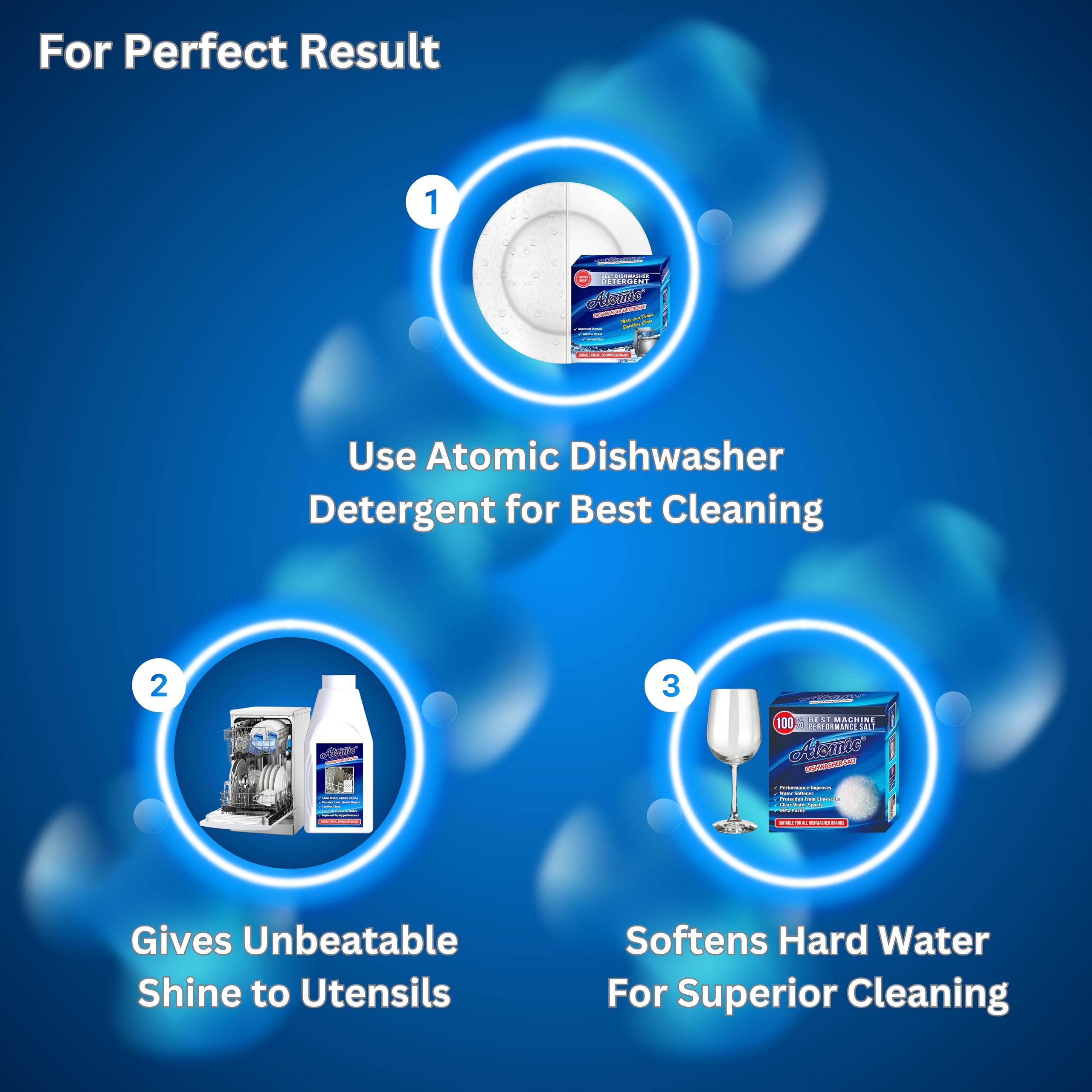 Atomic Dishwasher Rinse Aid Liquid 400ml - Lemon Fresh Formula for Sparkling Clean & Streak-Free Dishes | Prevents Water Spots & Enhances Drying | Ideal for Glassware, Silverware & Everyday Dishware