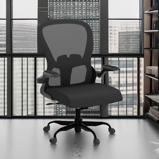 Ergonomic Office Chair with Lumbar Support - Adjustable Height & Flip-Up Arms - Breathable Mesh Swivel Task Chair for Home & Office Use - Perfect for Long Hours of Sitting, Gaming, and Remote Work