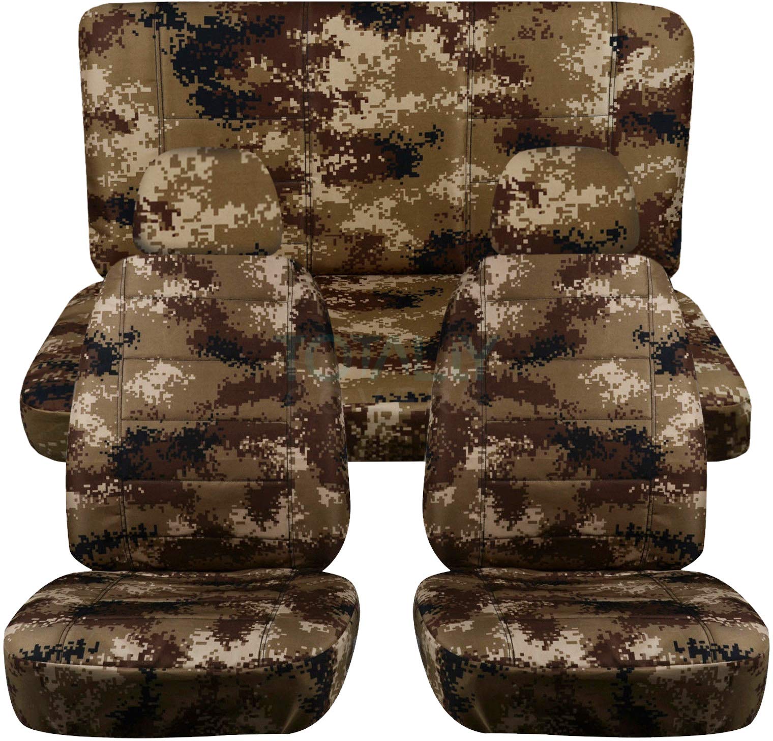 Tan Digital Camo Car Seat Covers Full Set with 2 Front Headrest Covers - Semi-Custom Fit for Any Car, Truck, Van, RV or SUV - Universal Vehicle Protection (22 Prints Available) | Perfect for Off-Roading, Hunting & Outdoor Adventures