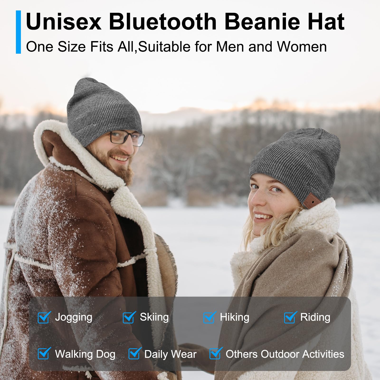 Wireless Bluetooth Beanie Hat with Built-in Headphones - Warm Winter Knit Cap for Skiing, Running, Hiking - Perfect Gift for Men & Women - Ideal for Outdoor Sports & Cold Weather Activities