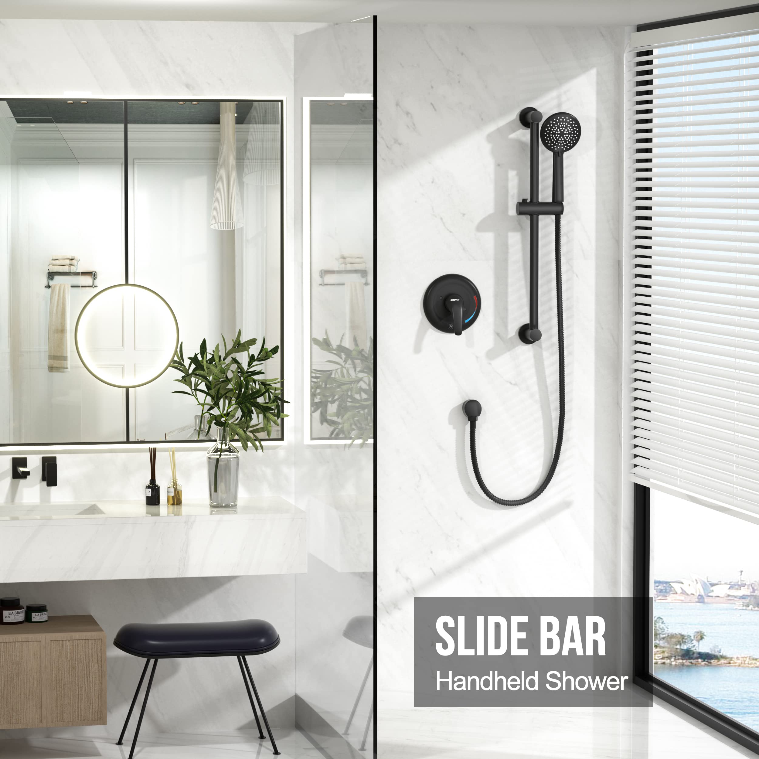 Gabrylly 2-Way Brass Rough-In Shower Mixer Valve with Diverter - Matte Black Single Handle Tub Shower Faucet Body & Trim Kit | Perfect for Bathroom Renovation & Modern Shower Installations